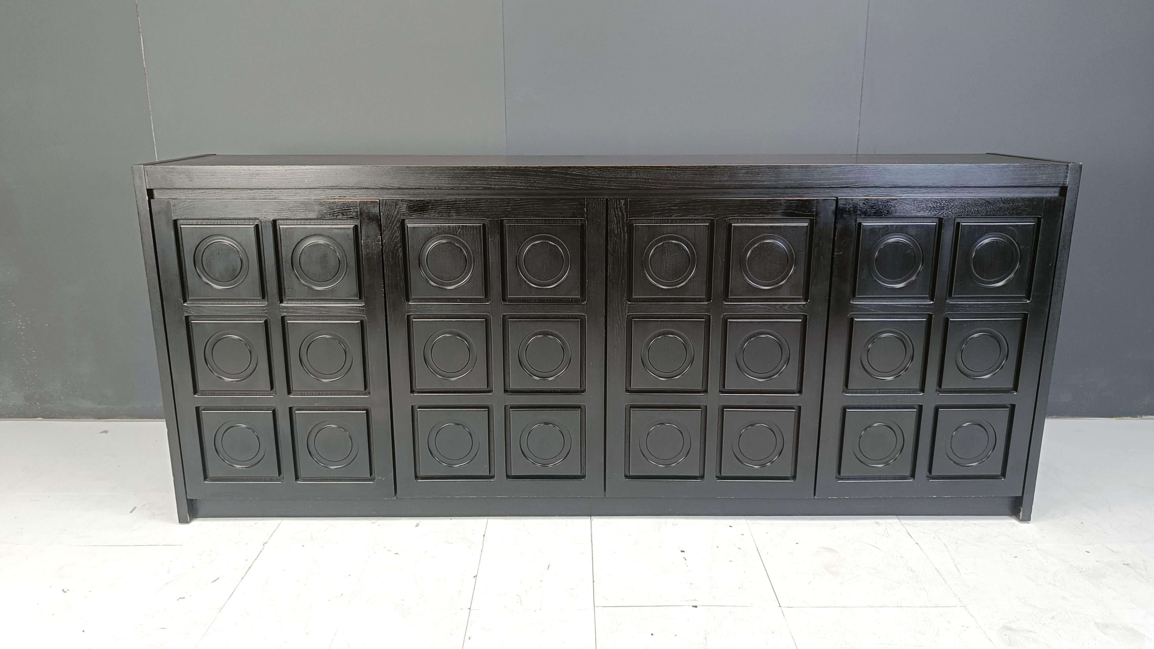 Brutalist Black brutalist credenza, 1970s For Sale