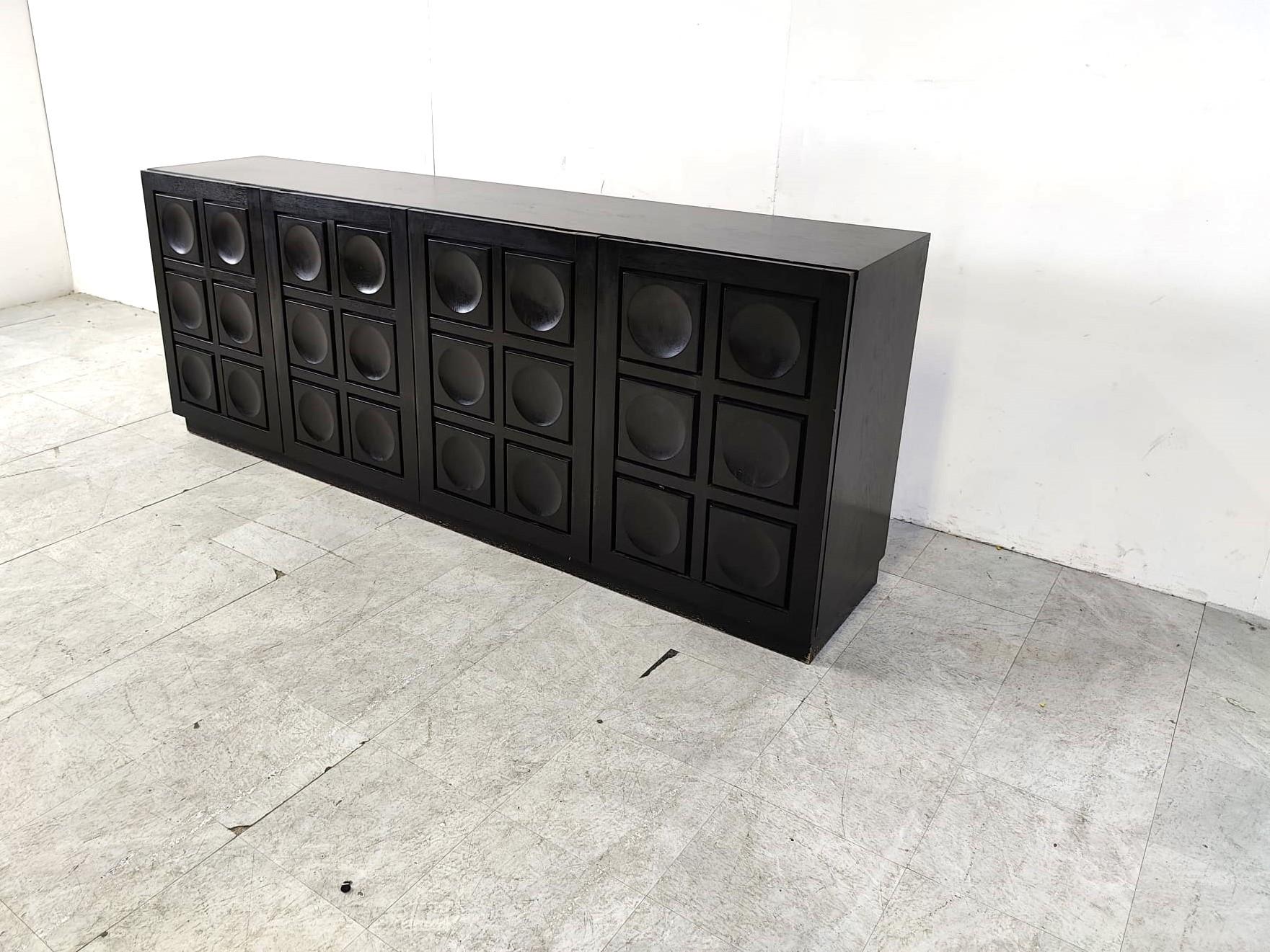 Ebonized Black brutalist credenza, 1970s