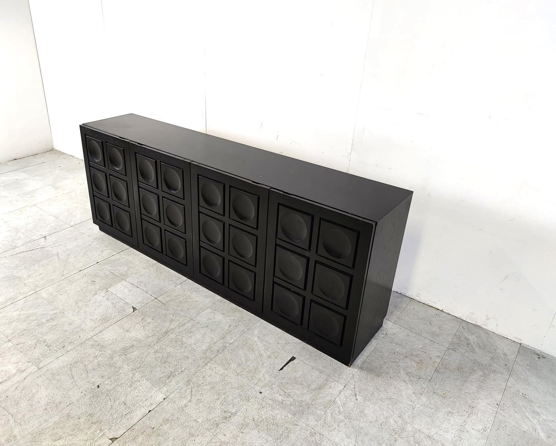 Black brutalist credenza, 1970s In Good Condition In Leuven, Vlaams Gewest