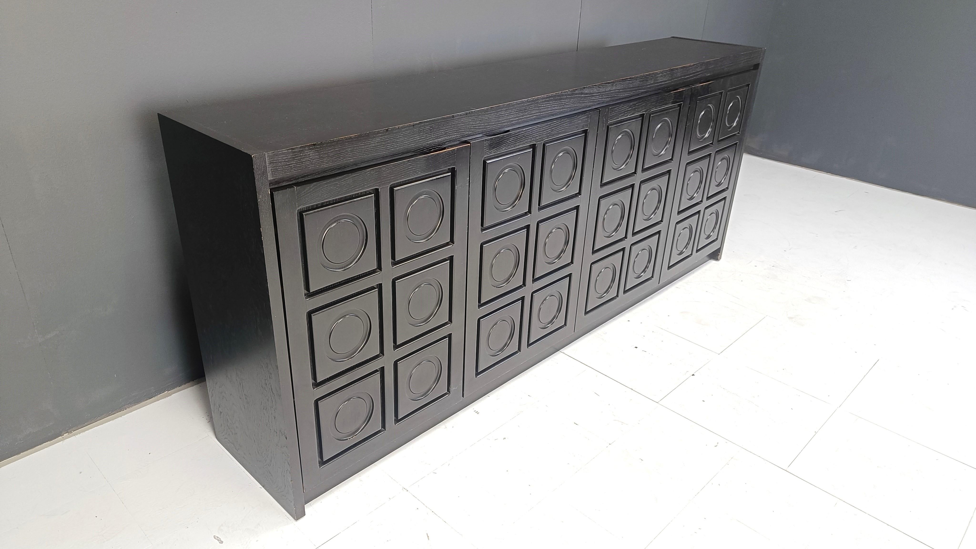 Late 20th Century Black brutalist credenza, 1970s For Sale