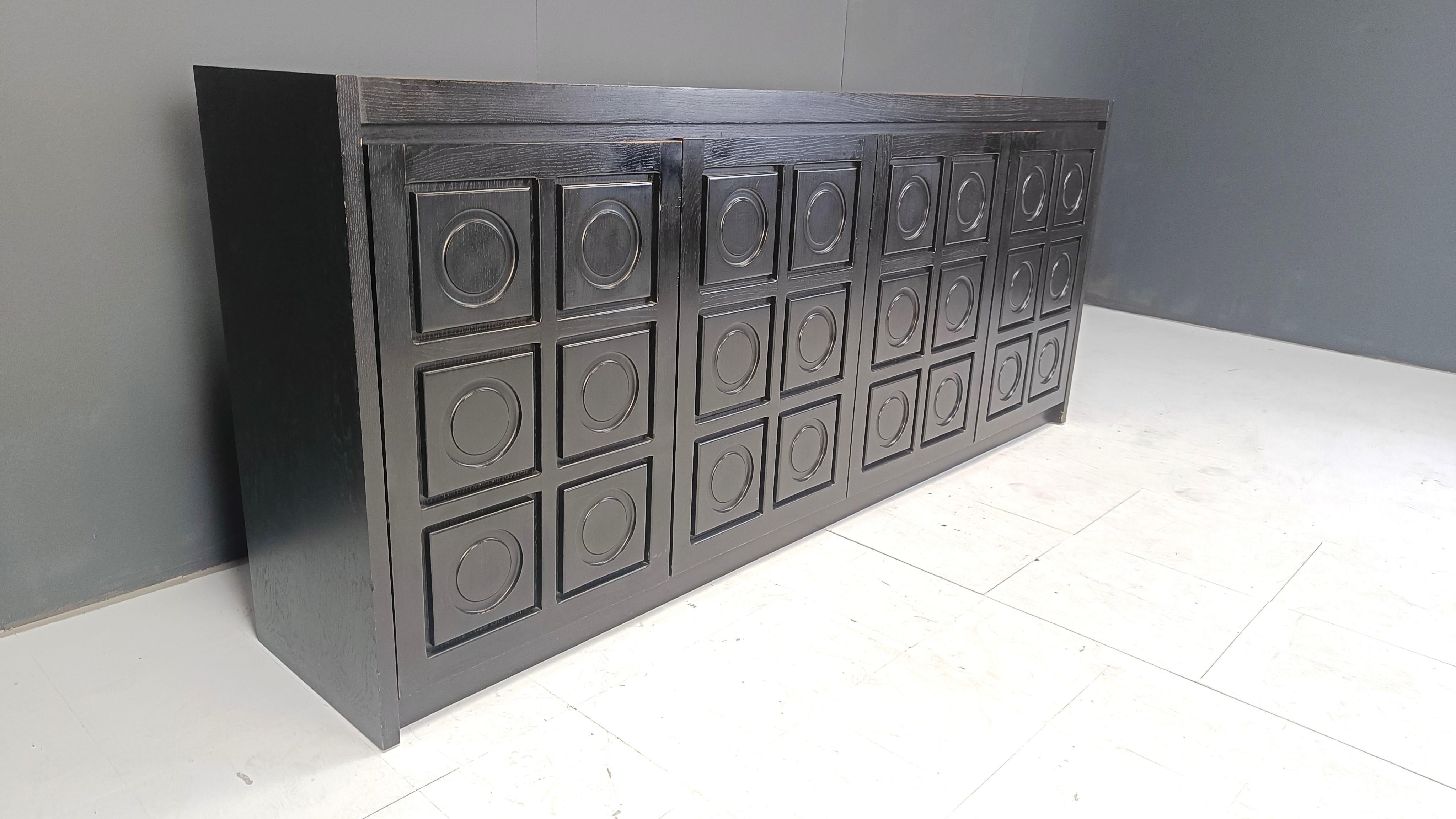 Wood Black brutalist credenza, 1970s For Sale