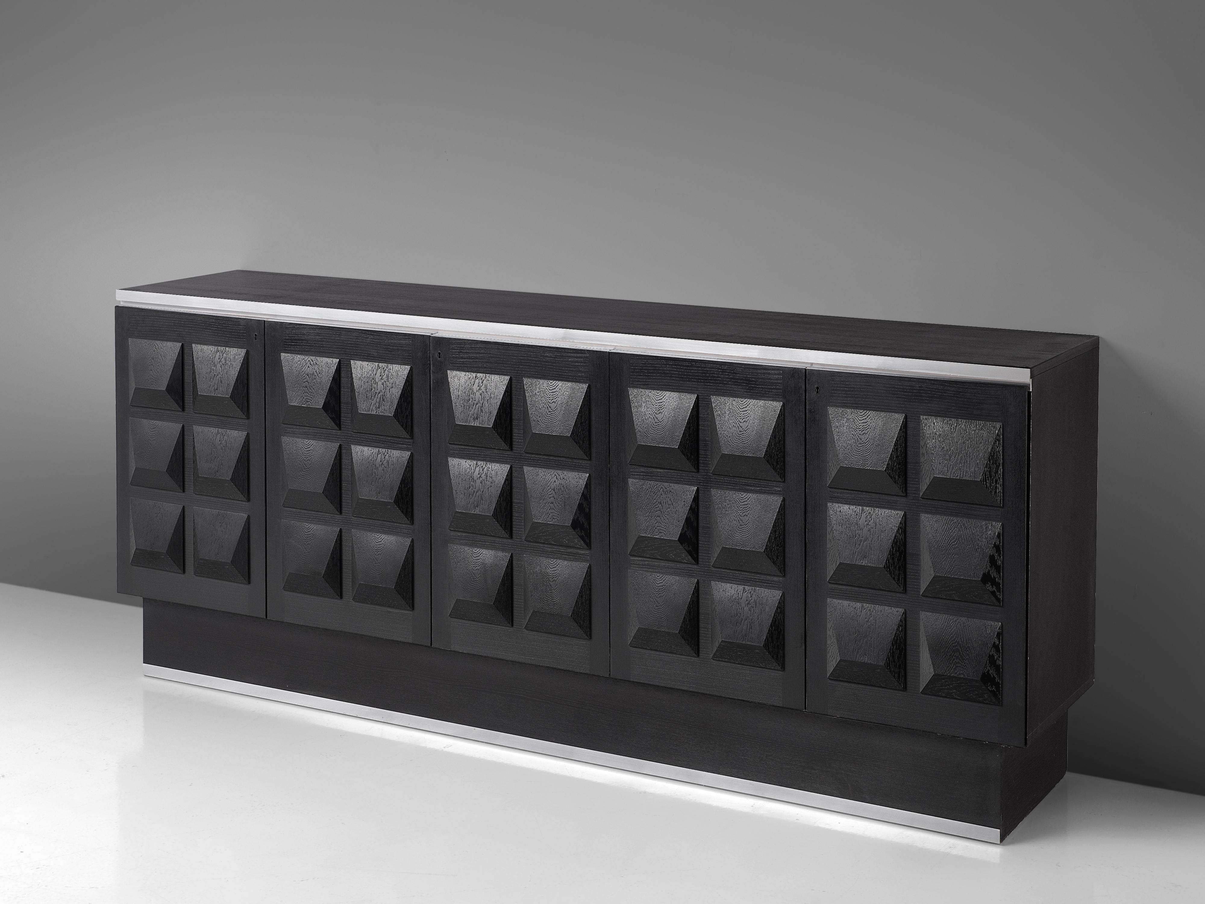 Black Brutalist Credenza in Oak and Aluminum In Good Condition In Waalwijk, NL