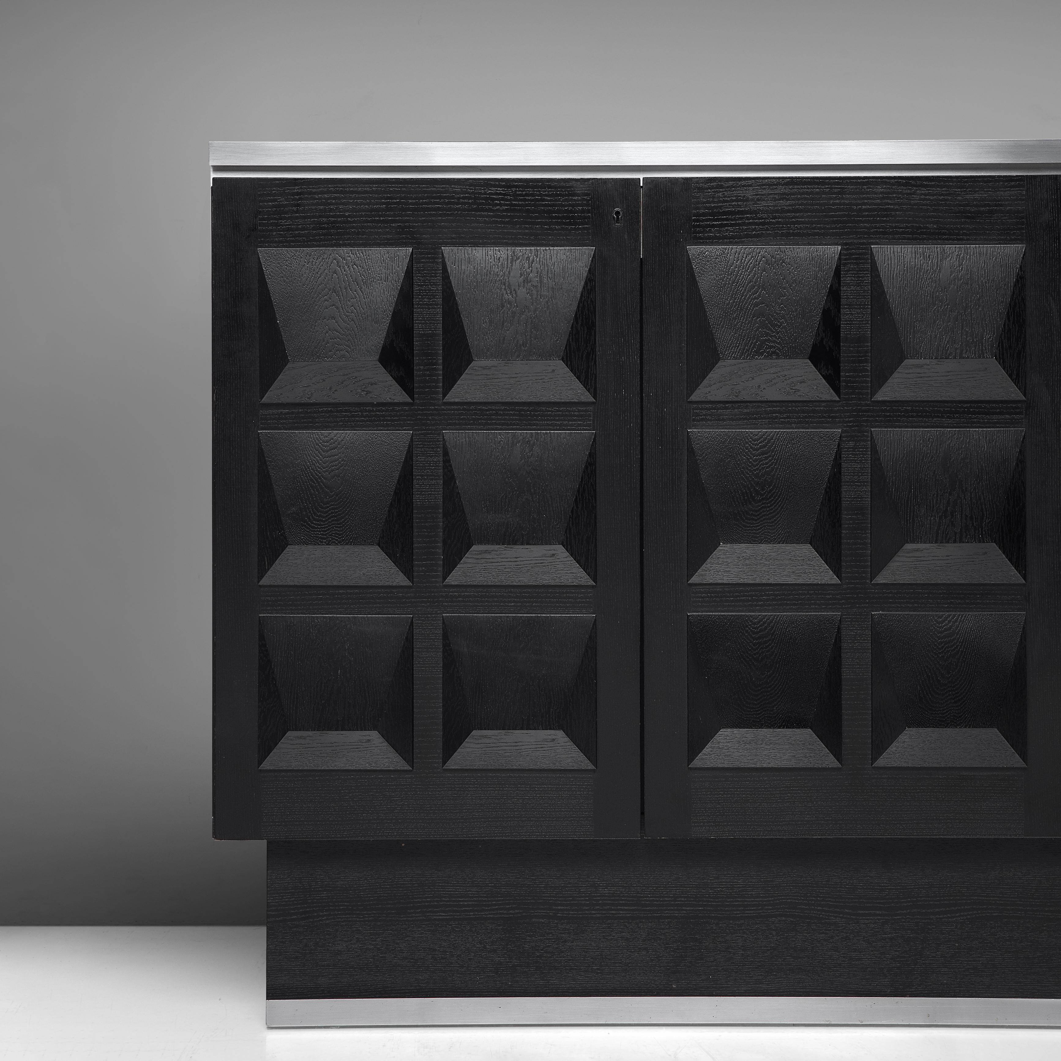 Black Brutalist Credenza in Oak and Aluminum 1