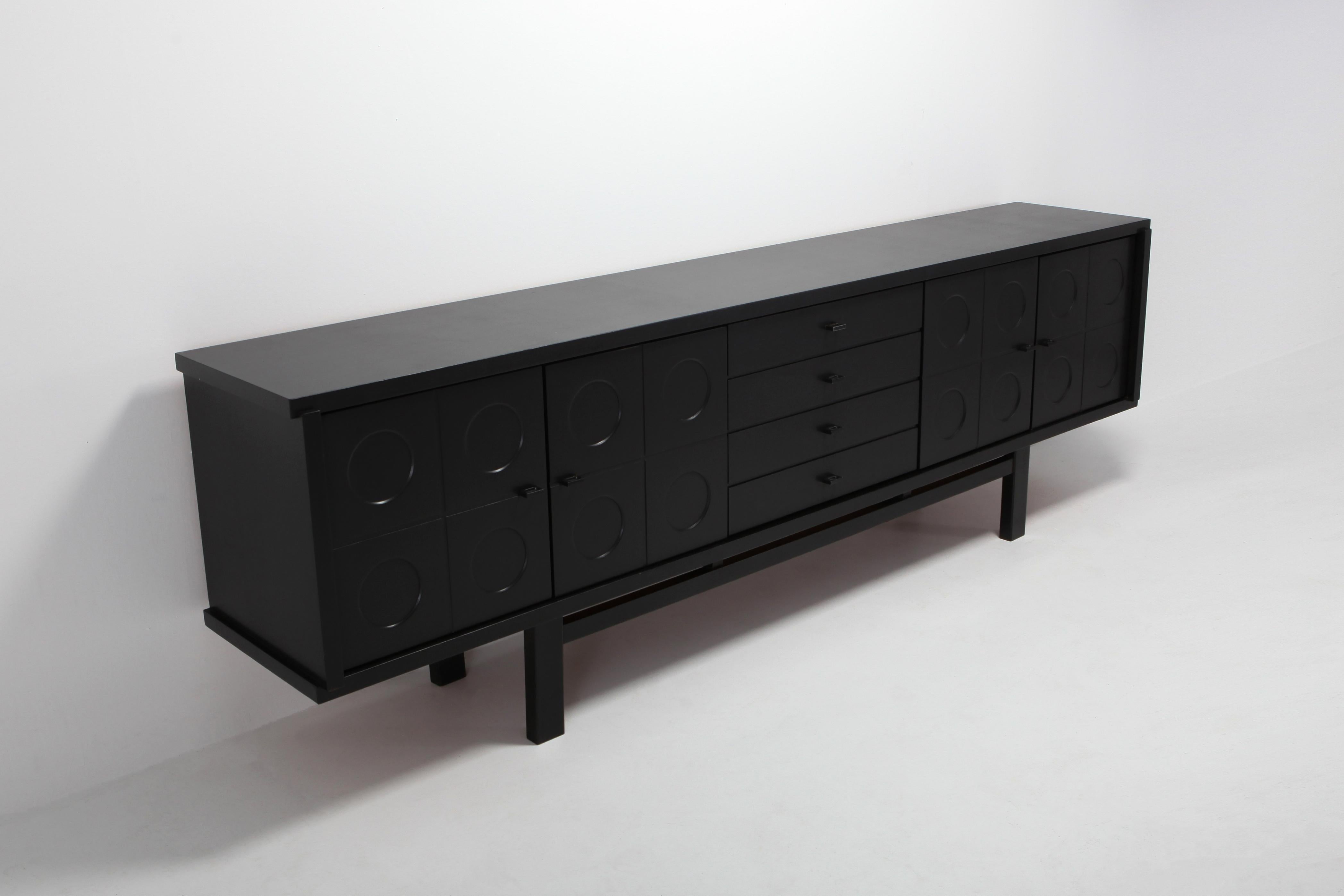 20th Century Black Brutalist Credenza with Floating Effect