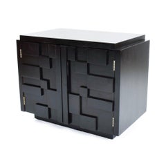 Black Brutalist Mosaic Lane Altavista Ebonized Walnut Nightstand Cabinet, 1970s