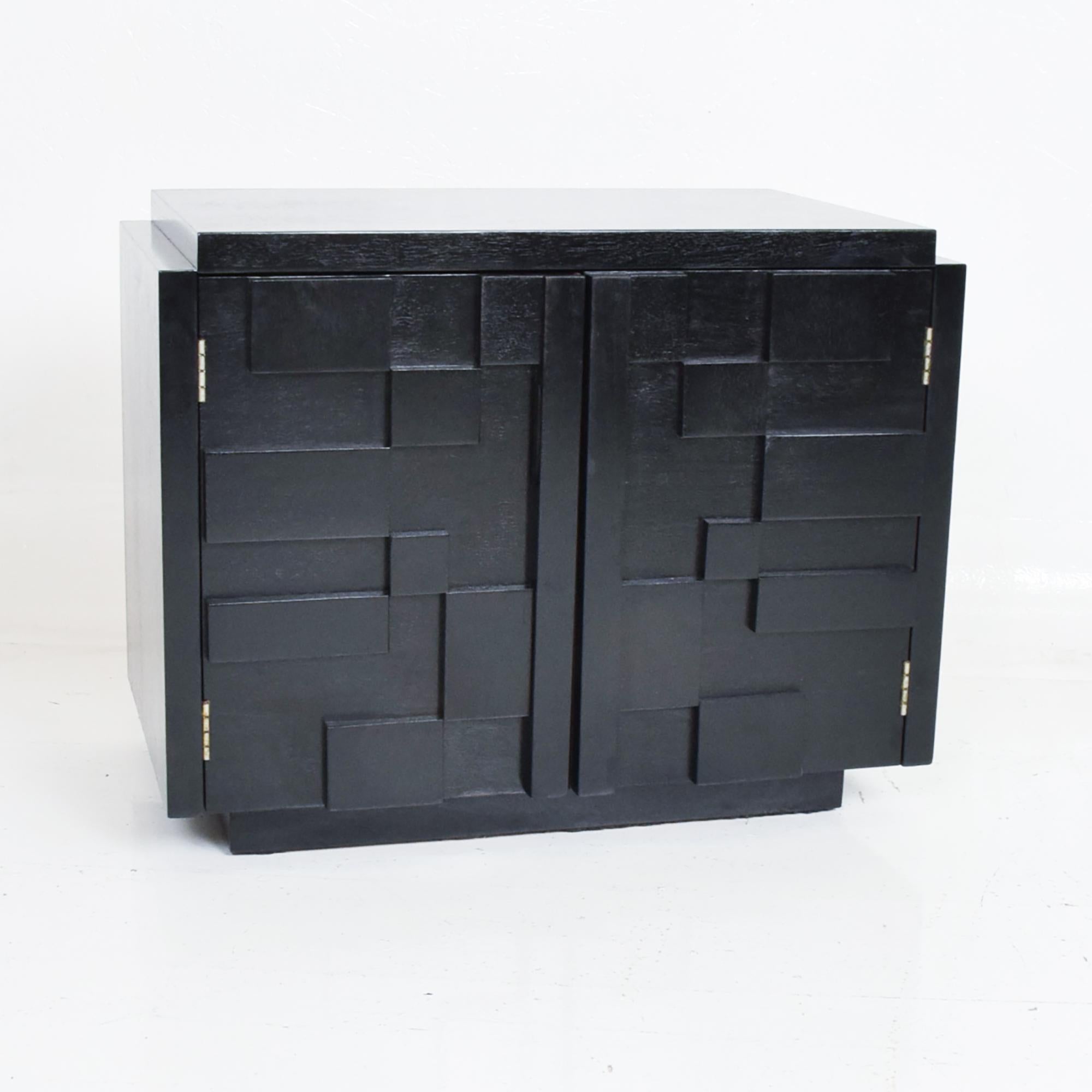 Mid-Century Modern Black Brutalist Mosaic Lane Altavista Ebonized Walnut Nightstand Cabinet, 1970s