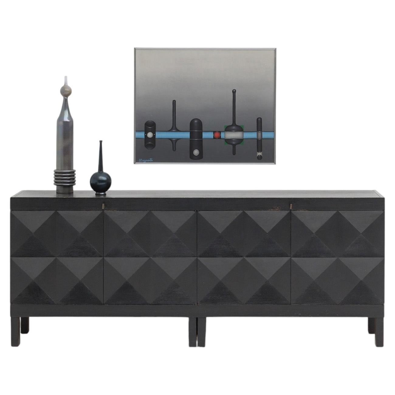Black brutalist oak sideboard by Jean Batenburg For MI 1969 Belgium