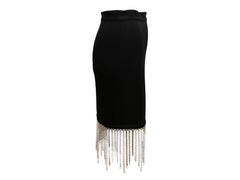 Black Burberry Bodycon Rhinestone Fringe Skirt Size US S