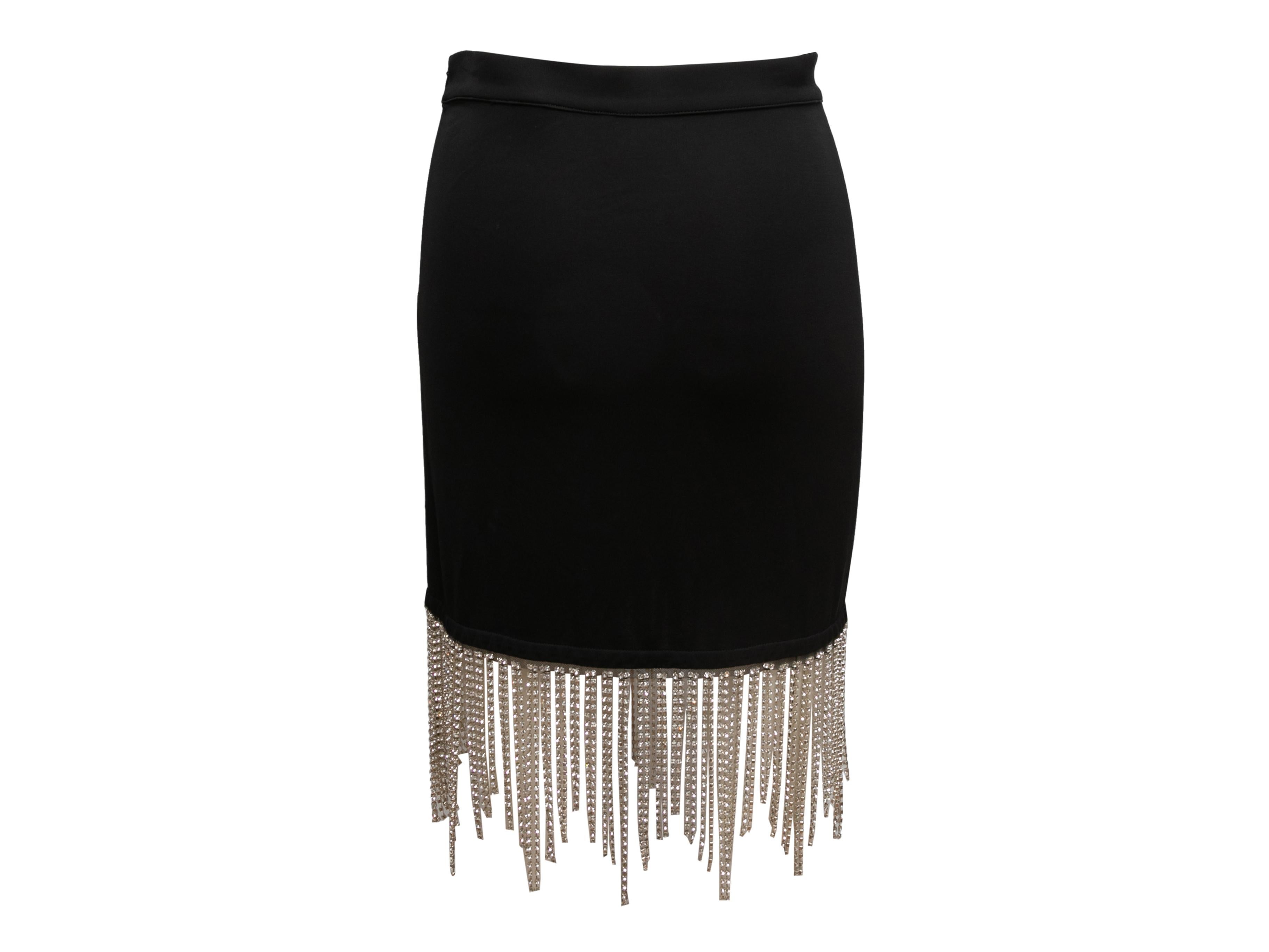 Black Burberry Bodycon Rhinestone Fringe Skirt Size US S In Good Condition For Sale In New York, NY