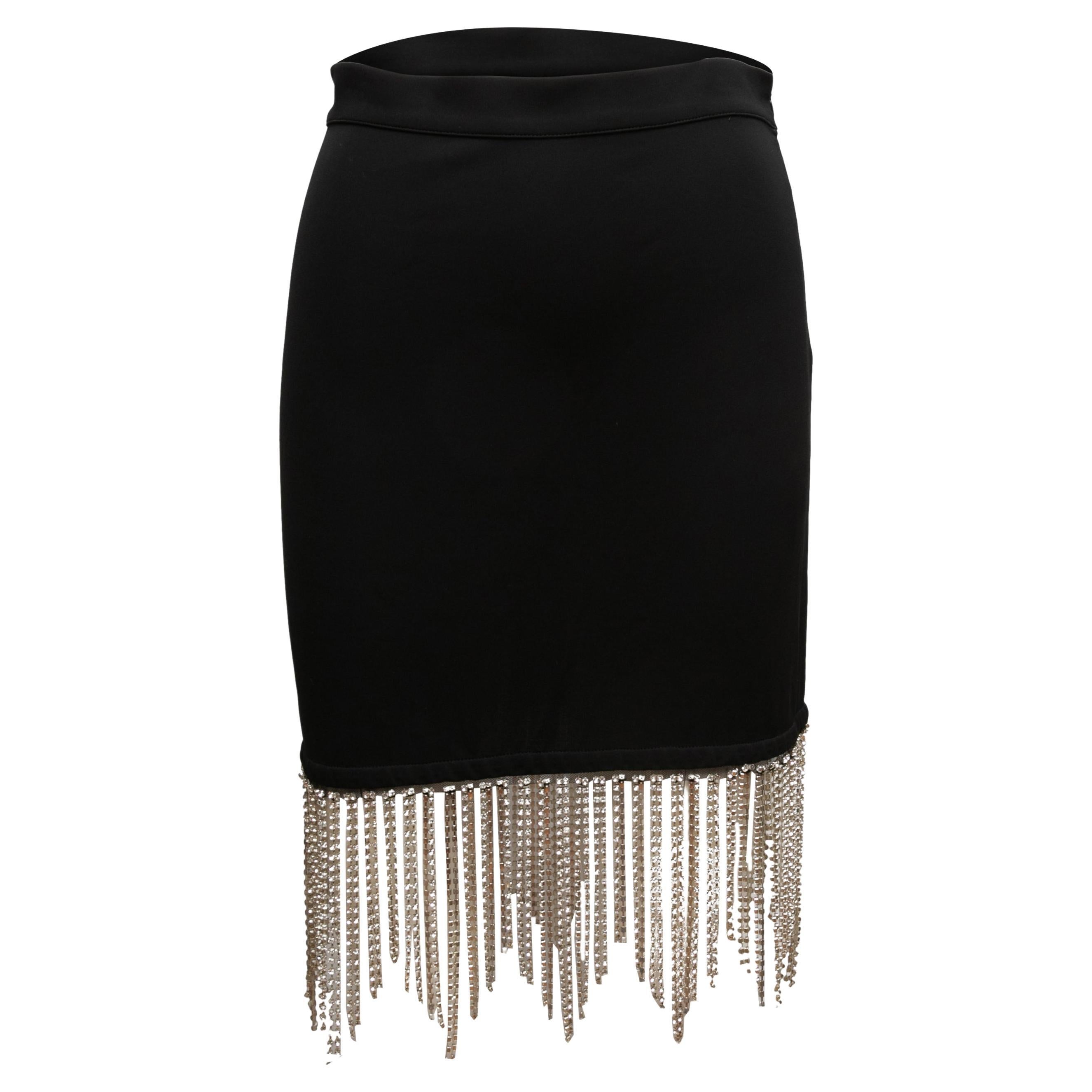 Black Burberry Bodycon Rhinestone Fringe Skirt Size US S For Sale