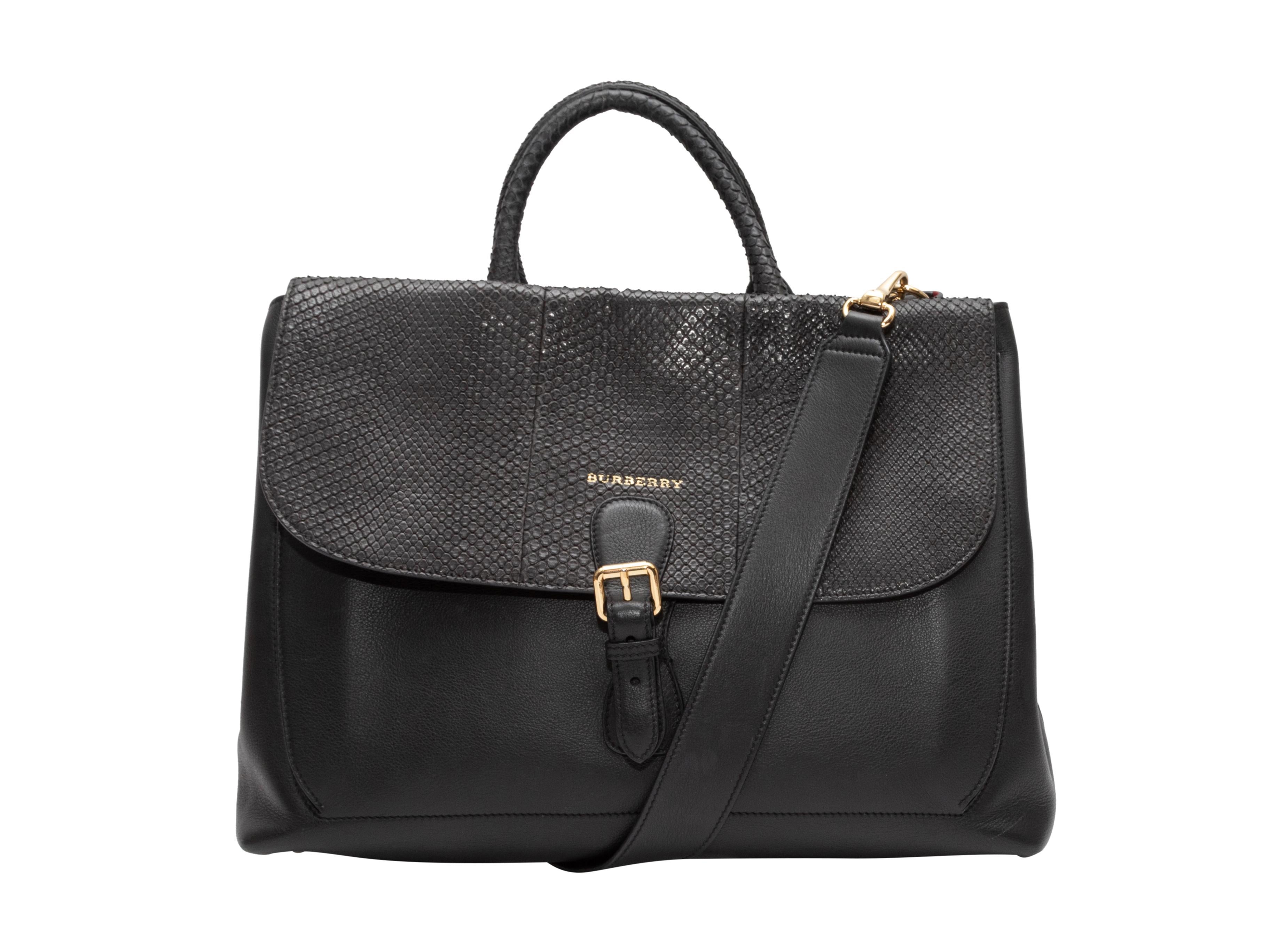Black Burberry Leather & Python Shoulder Bag 2