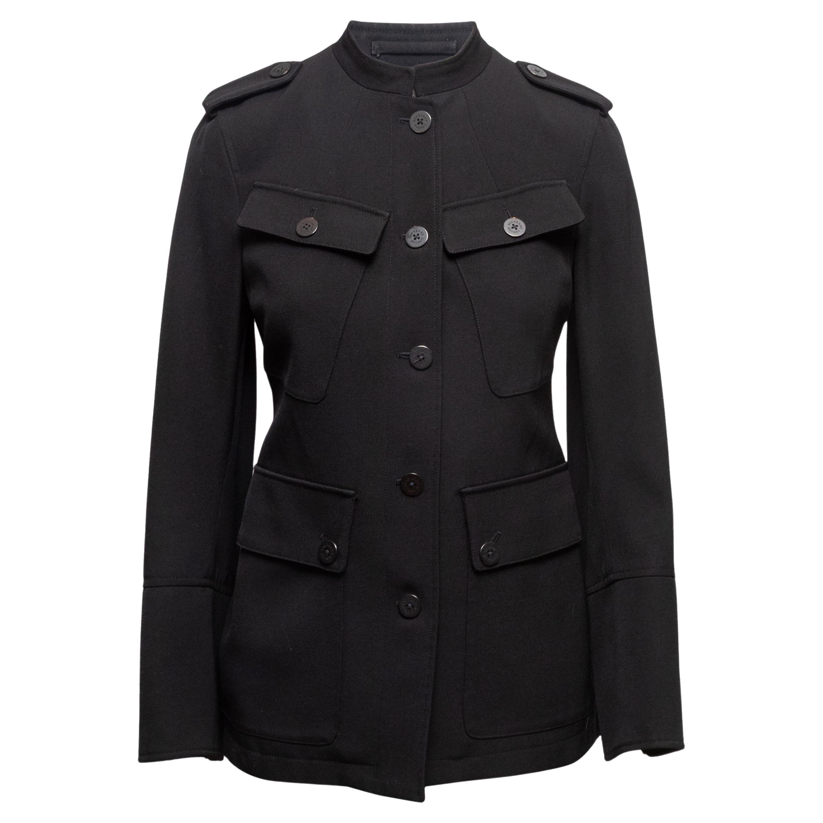 Black Burberry Wool Military Cargo Jacket Size US 6