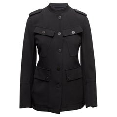 Black Burberry Wool Military Cargo Jacket Size US 6