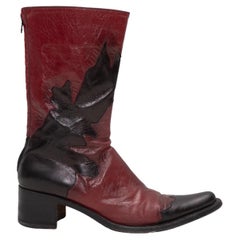 Black & Burgundy Rocco P. Pointed-Toe Mid-Calf Western Boots Size 39