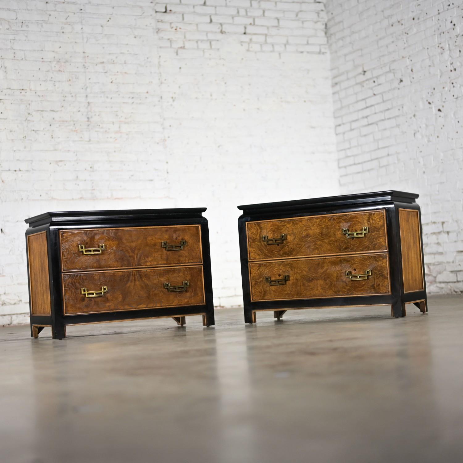 American Black & Burl Chin Hua Nightstands by Raymond K. Sabota for Century Furn a Pair