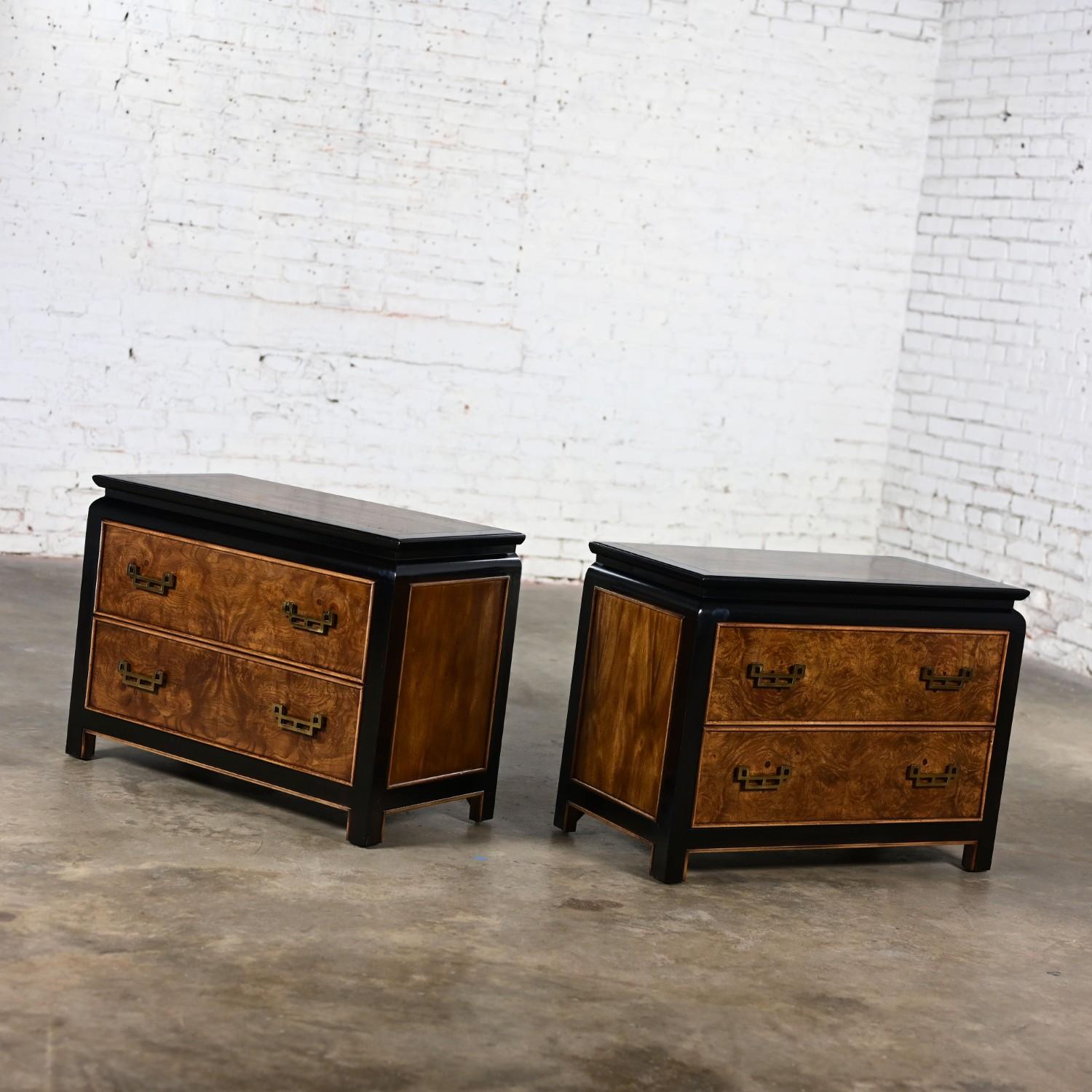 Painted Black & Burl Chin Hua Nightstands by Raymond K. Sabota for Century Furn a Pair