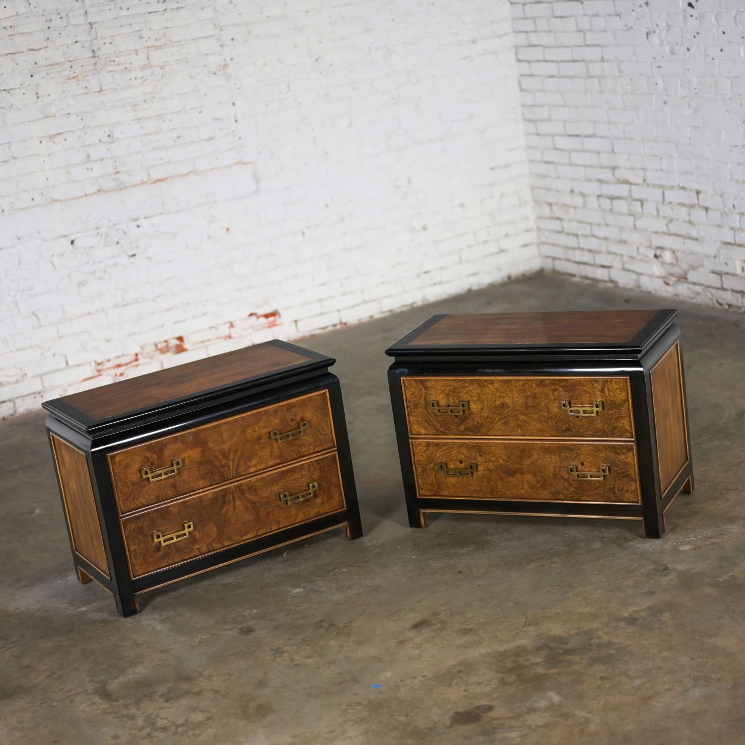 20th Century Black & Burl Chin Hua Nightstands by Raymond K. Sabota for Century Furn a Pair