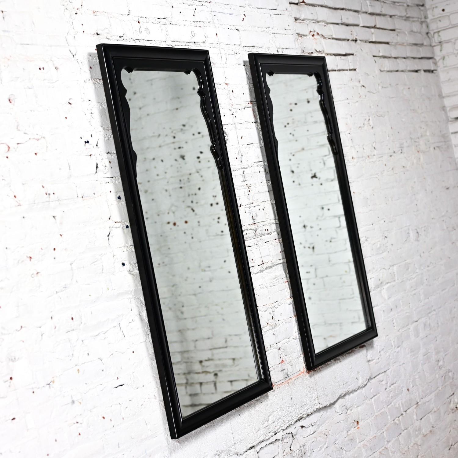 Painted Black & Burl Chin Hua Pair of Mirrors by Raymond K. Sabota for Century Furn