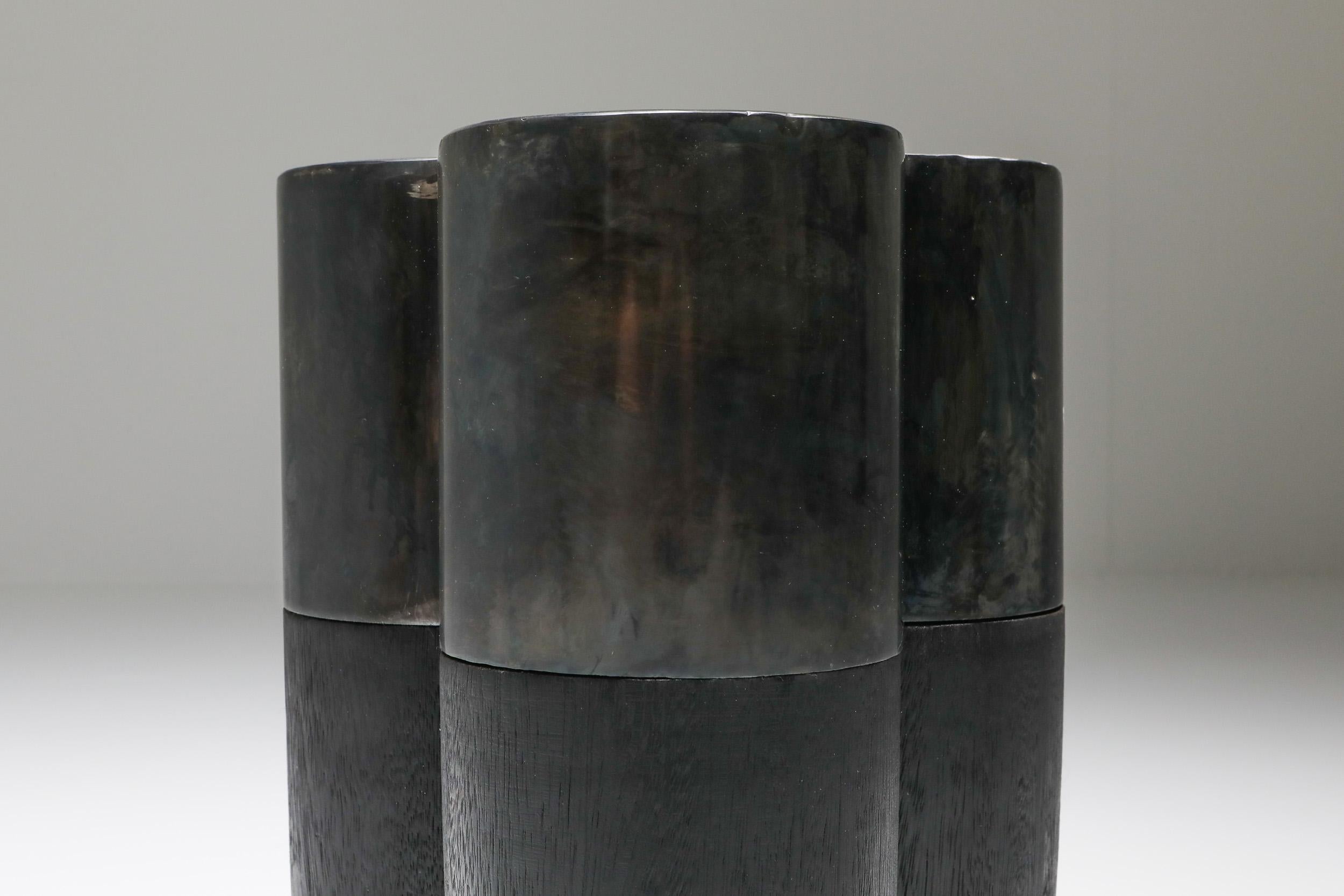 Contemporary Black Burnished Iroko 'Zenuso' Side Table