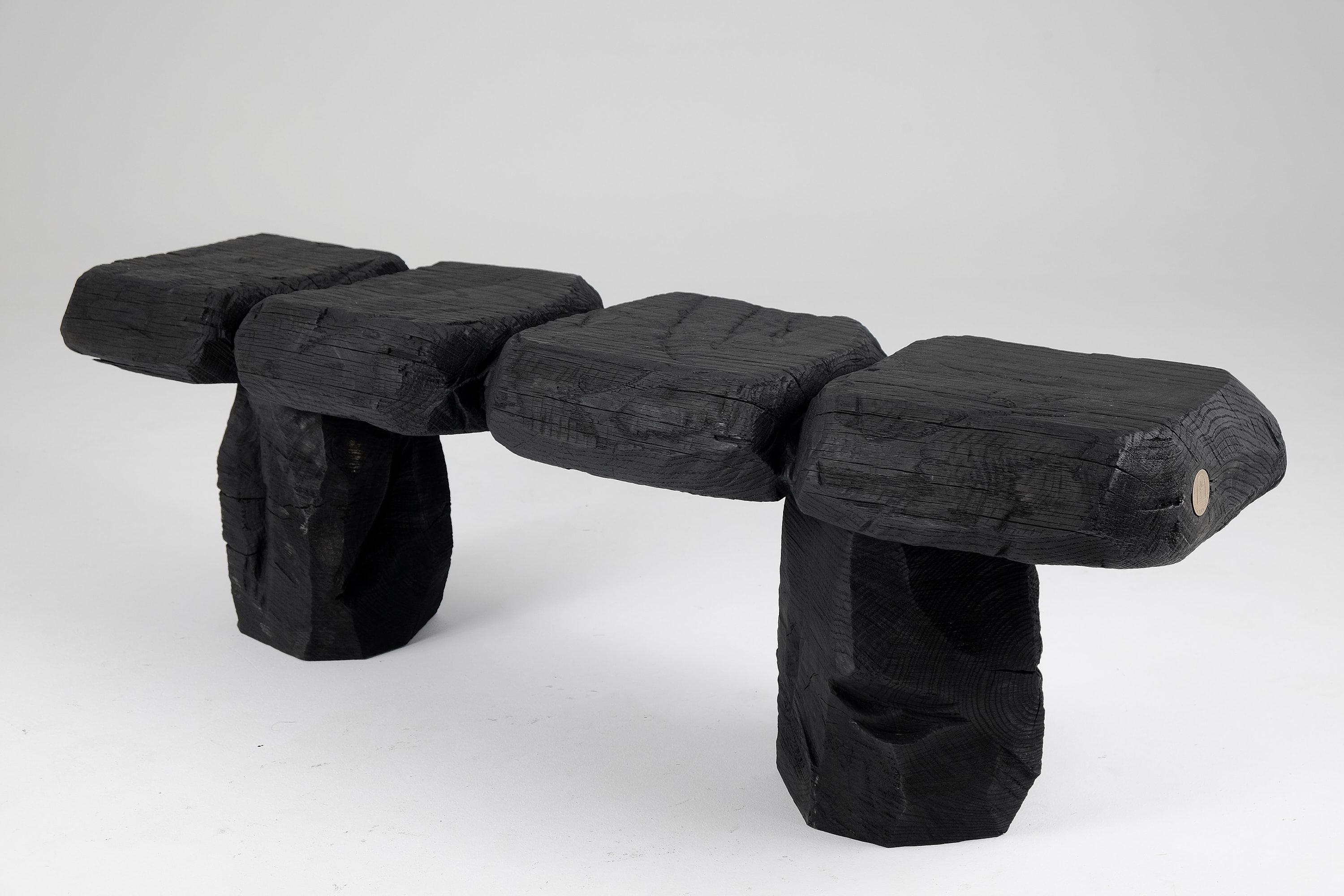 Black Burnt Wood, Brutalist Bench, Outdoor & Indoor, Natural and Eco Friendly For Sale 4