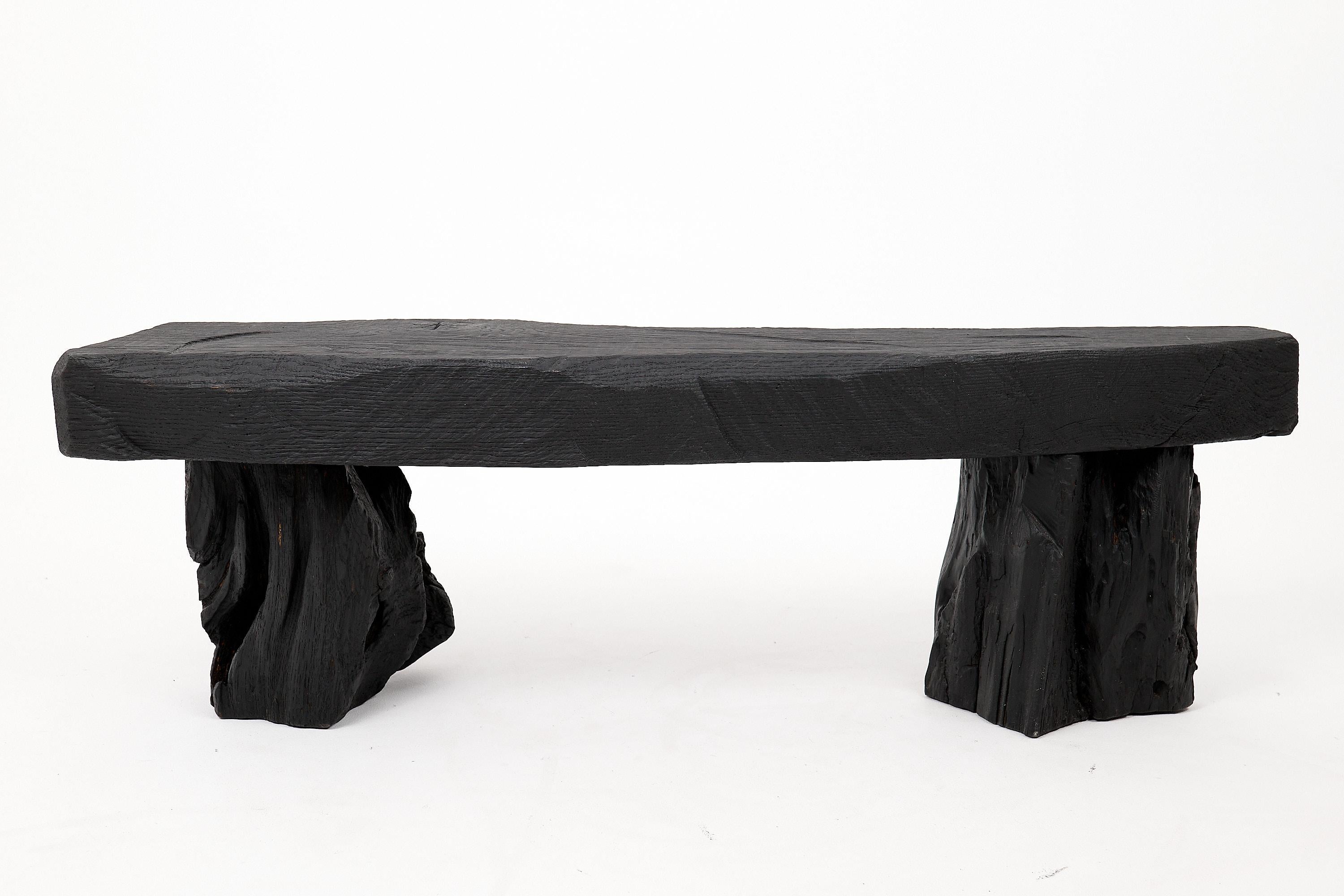 Schwarz gebranntes Holz, Brutalistische Bank, Outdoor & Indoor, Natürlich und umweltfreundlich im Angebot 3