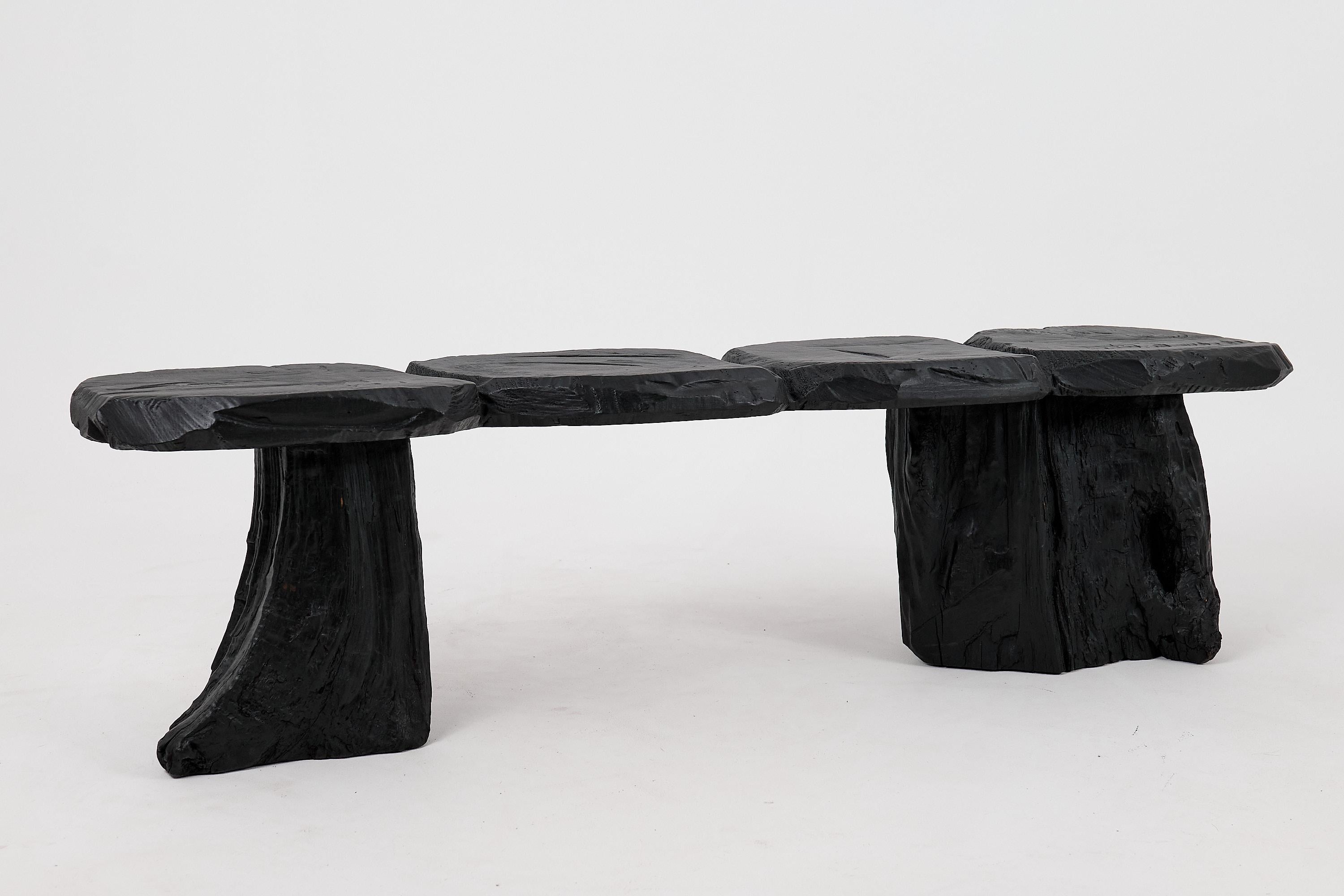 Schwarz gebranntes Holz, Brutalistische Bank, Outdoor & Indoor, Natürlich und umweltfreundlich im Angebot 3
