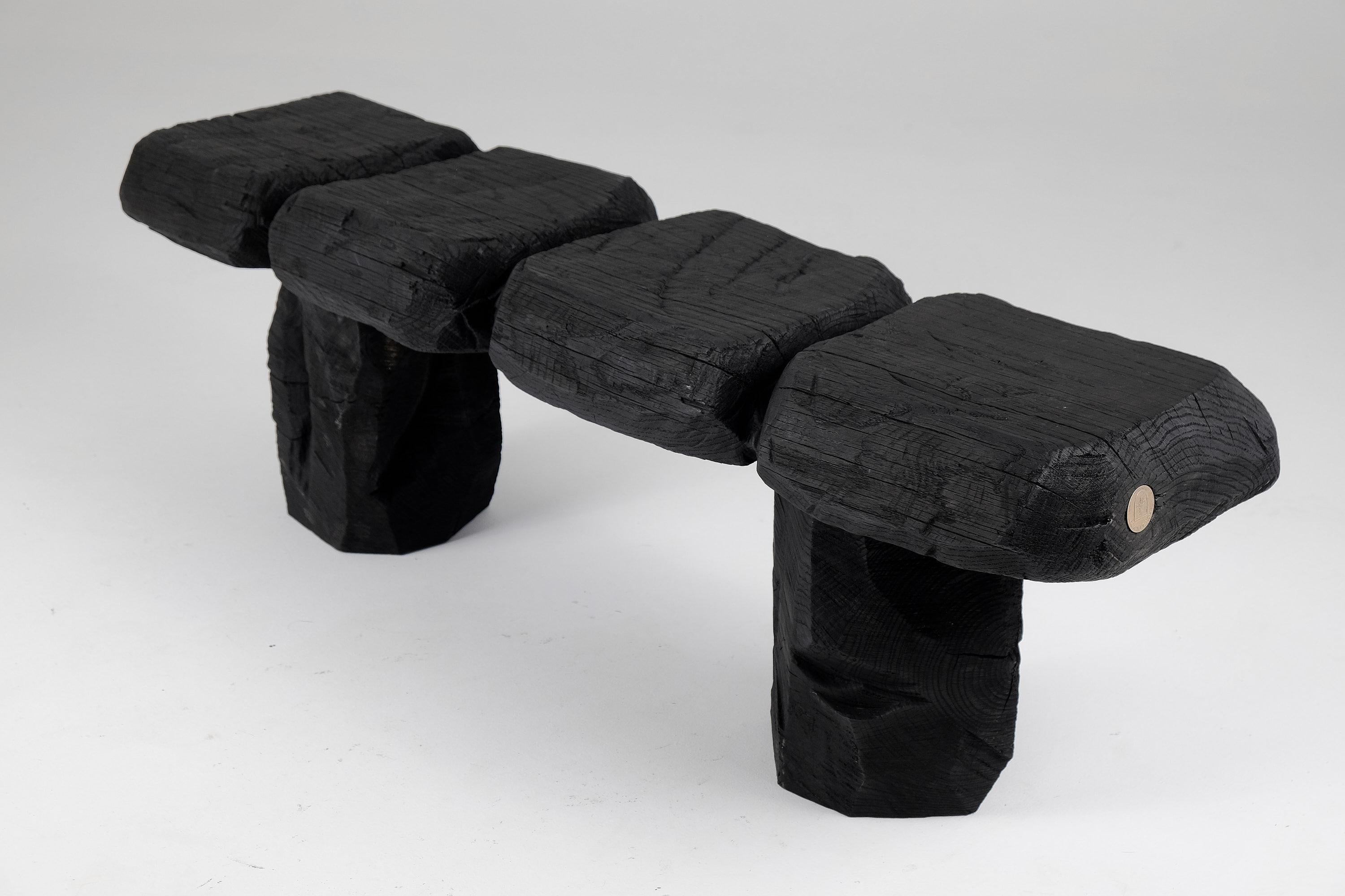 Black Burnt Wood, Brutalist Bench, Outdoor & Indoor, Natural and Eco Friendly For Sale 5
