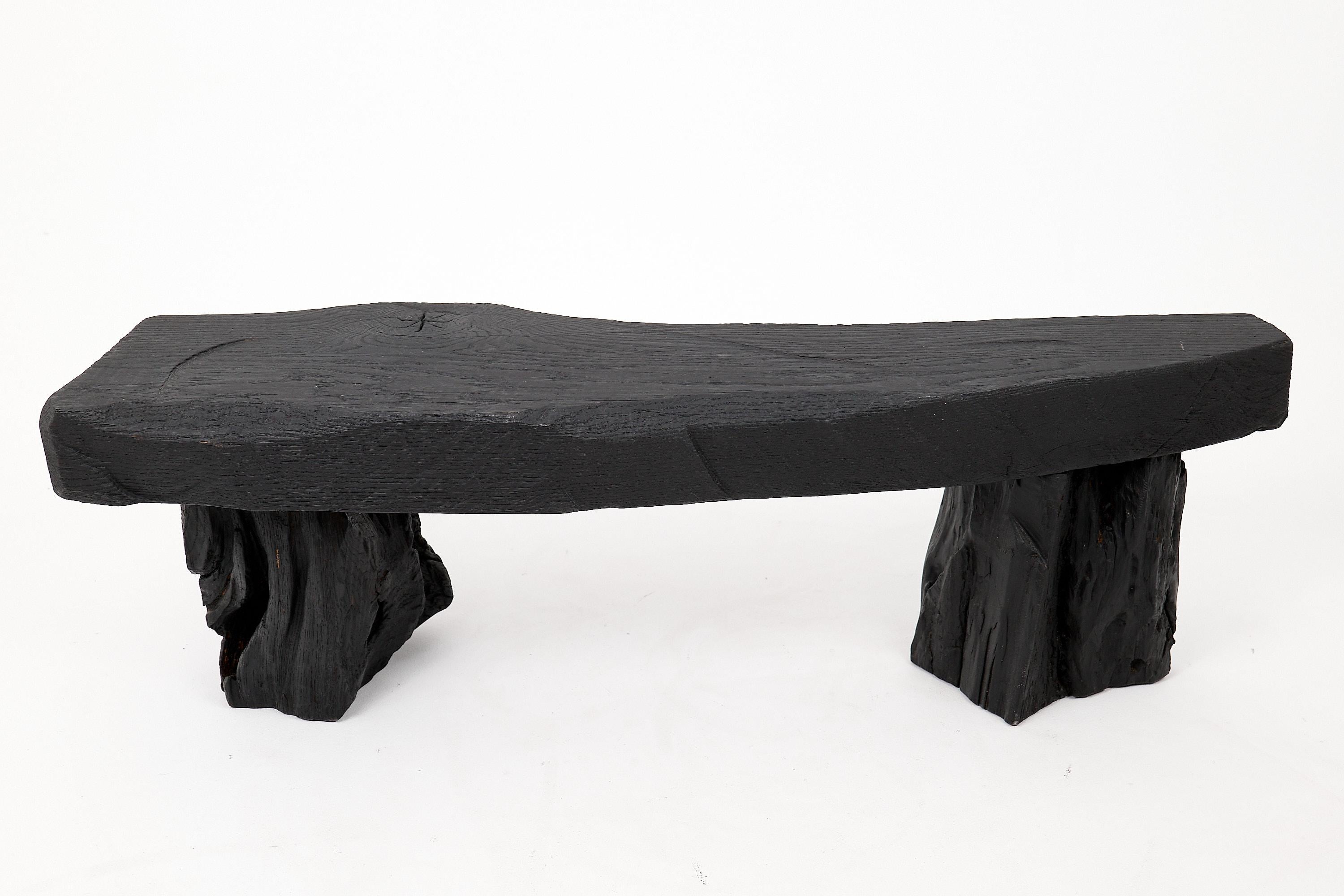 Schwarz gebranntes Holz, Brutalistische Bank, Outdoor & Indoor, Natürlich und umweltfreundlich im Angebot 4