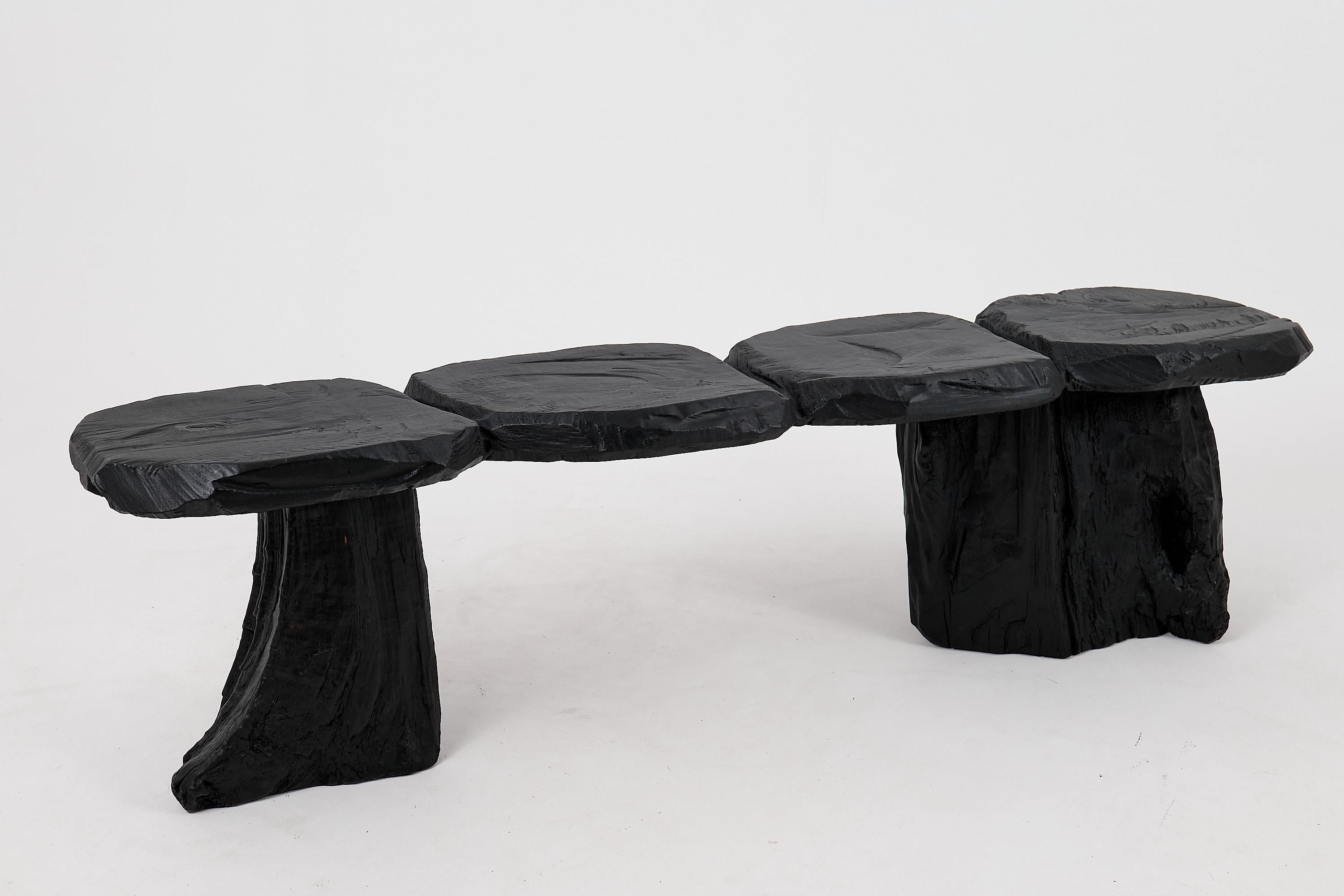 Schwarz gebranntes Holz, Brutalistische Bank, Outdoor & Indoor, Natürlich und umweltfreundlich im Angebot 4