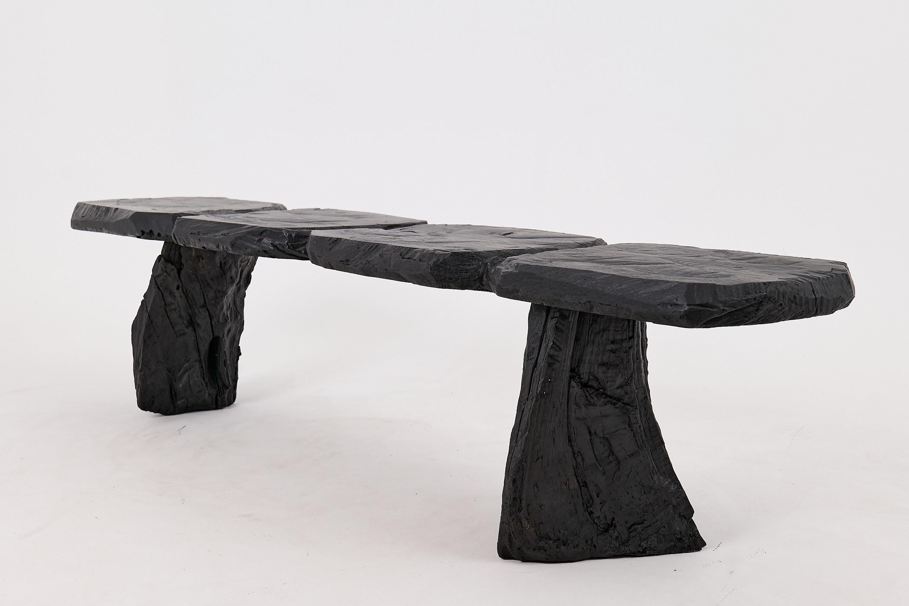 Schwarz gebranntes Holz, Brutalistische Bank, Outdoor & Indoor, Natürlich und umweltfreundlich im Angebot 4