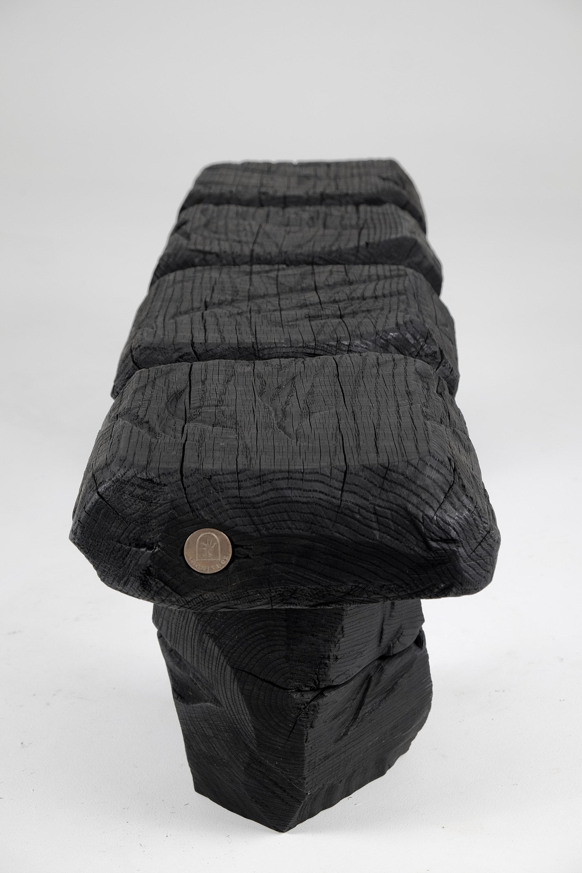 Black Burnt Wood, Brutalist Bench, Outdoor & Indoor, Natural and Eco Friendly For Sale 6