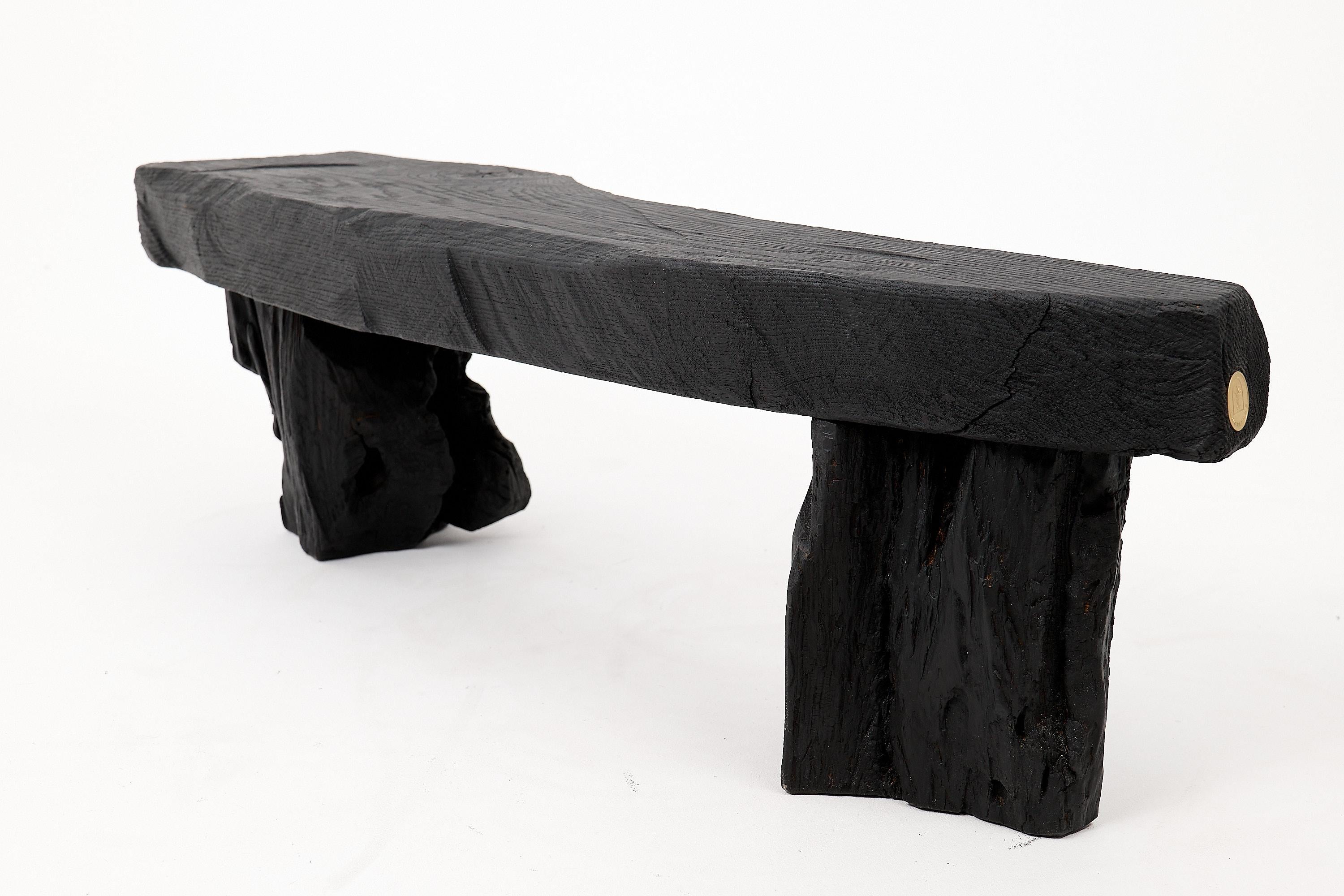 Schwarz gebranntes Holz, Brutalistische Bank, Outdoor & Indoor, Natürlich und umweltfreundlich im Angebot 5