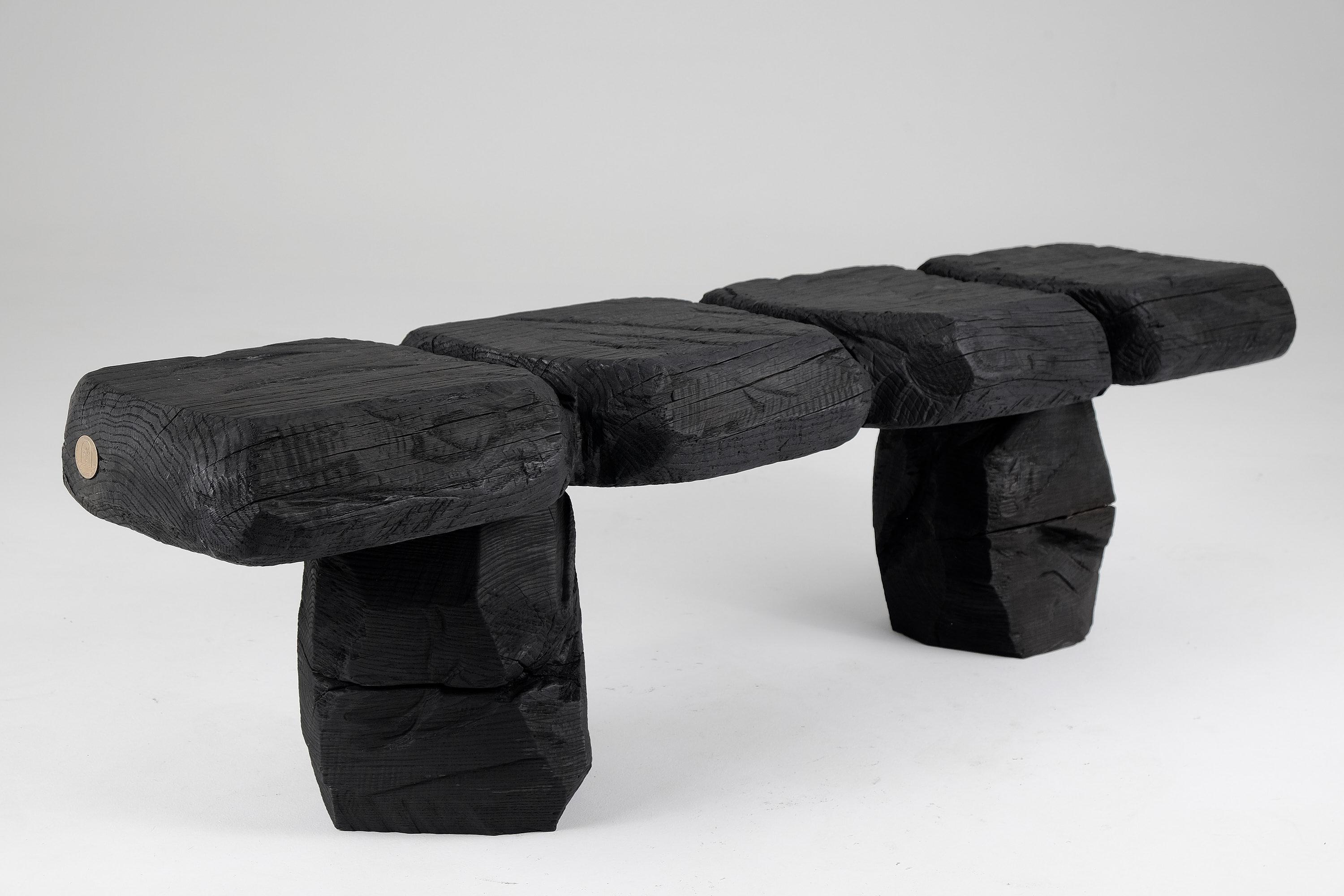 Black Burnt Wood, Brutalist Bench, Outdoor & Indoor, Natural and Eco Friendly For Sale 7