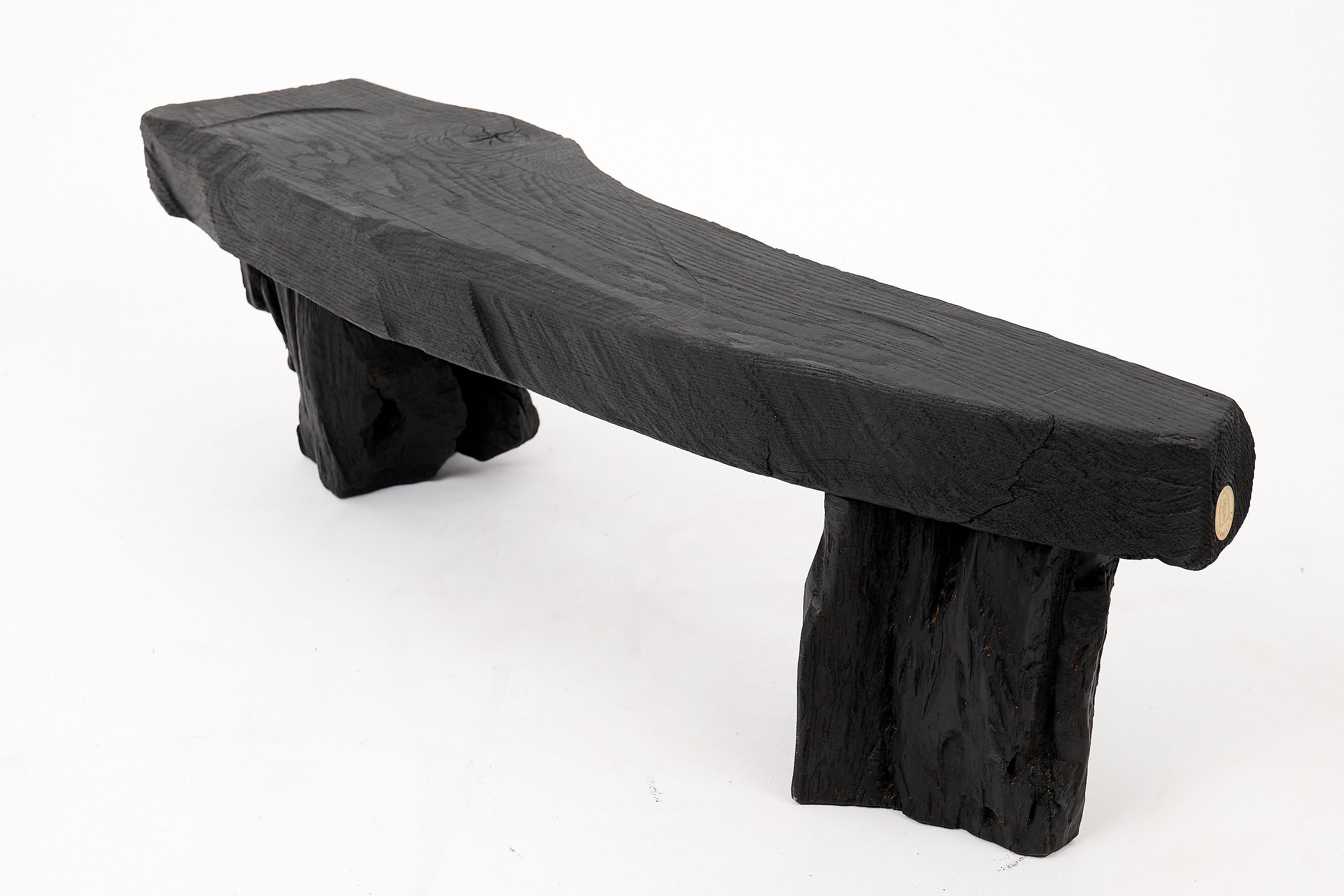 Schwarz gebranntes Holz, Brutalistische Bank, Outdoor & Indoor, Natürlich und umweltfreundlich im Angebot 6