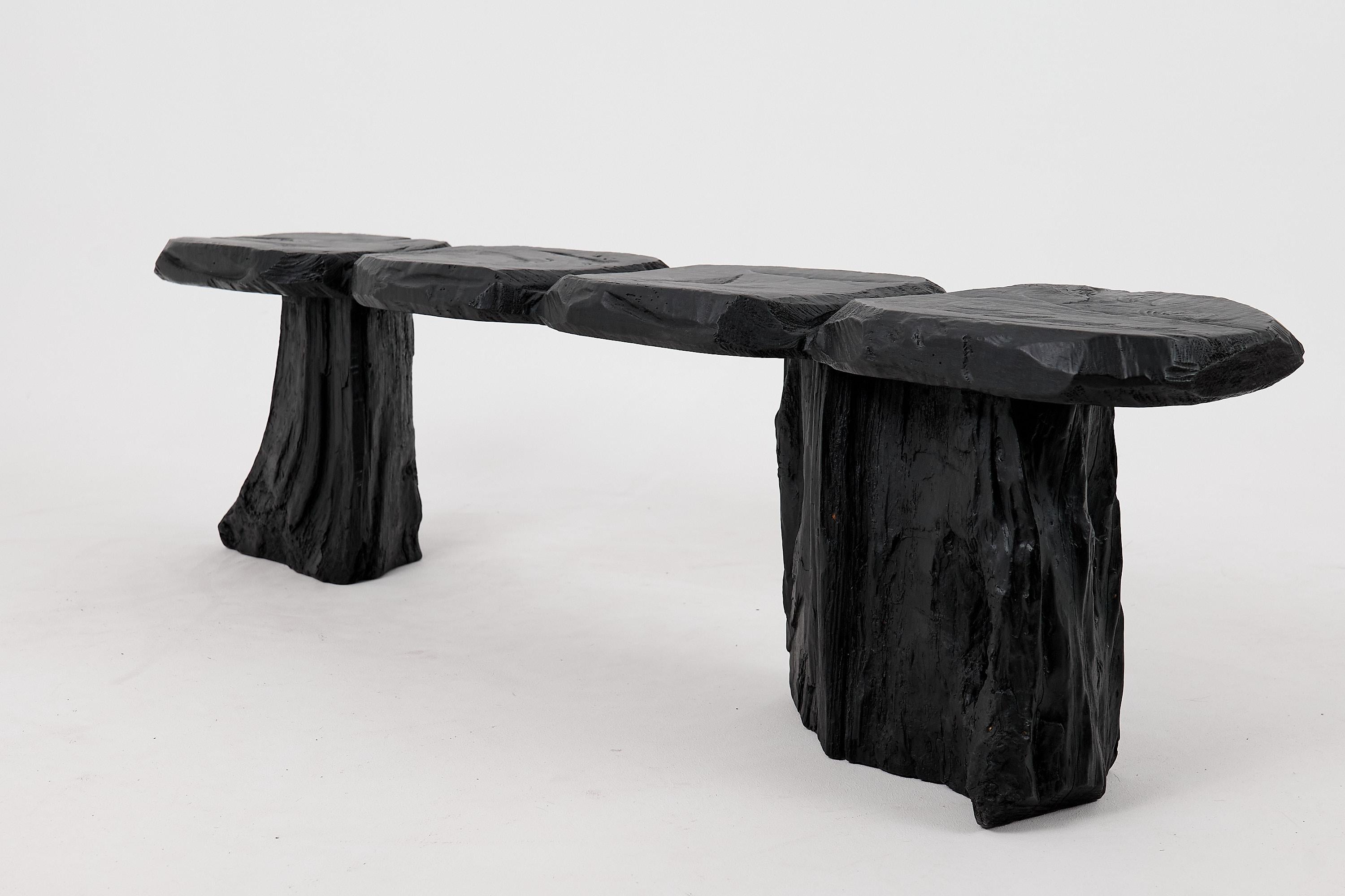 Schwarz gebranntes Holz, Brutalistische Bank, Outdoor & Indoor, Natürlich und umweltfreundlich im Angebot 6