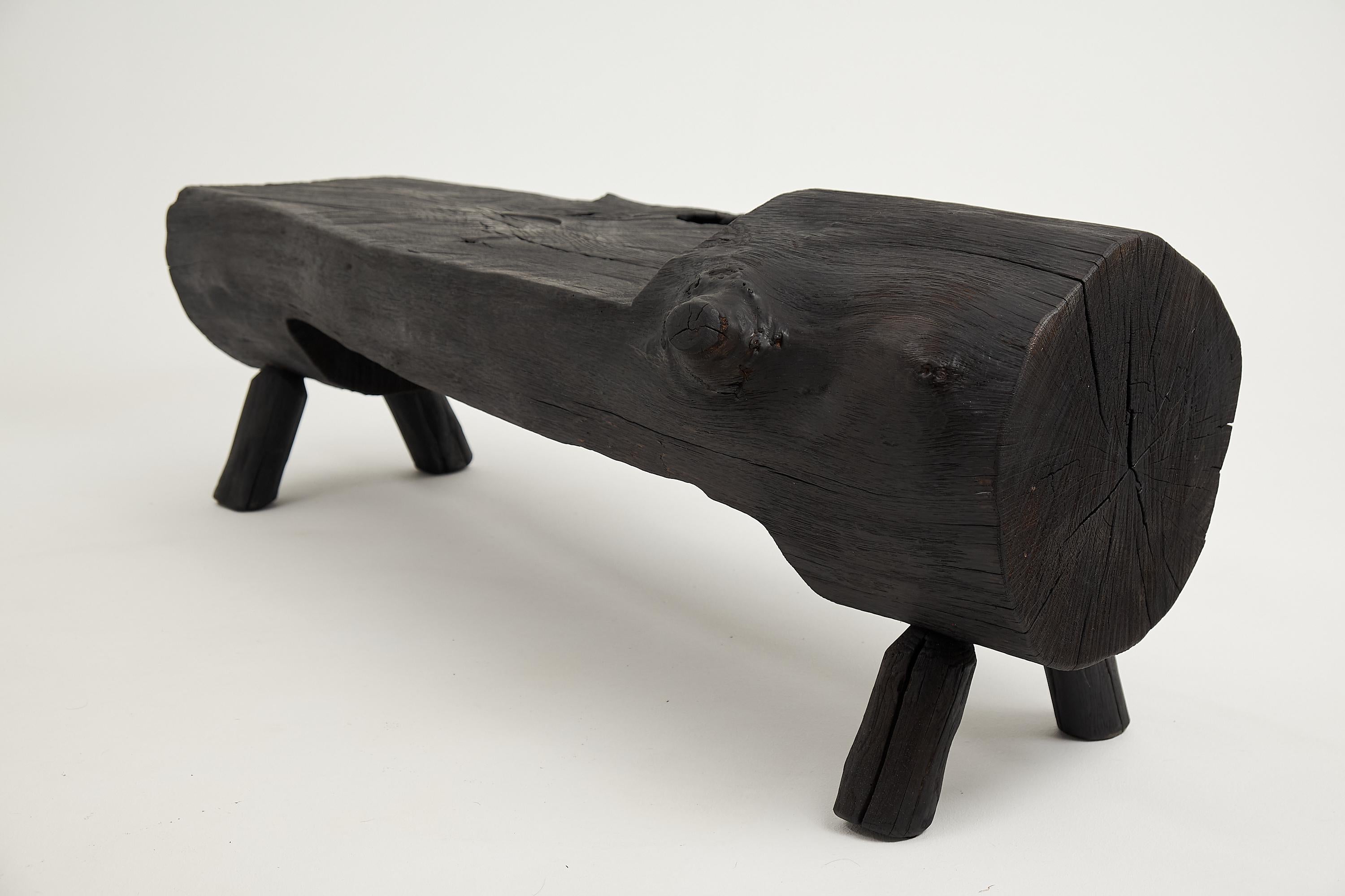 Schwarz gebranntes Holz, Brutalistische Bank, Outdoor & Indoor, Natürlich und umweltfreundlich im Angebot 7