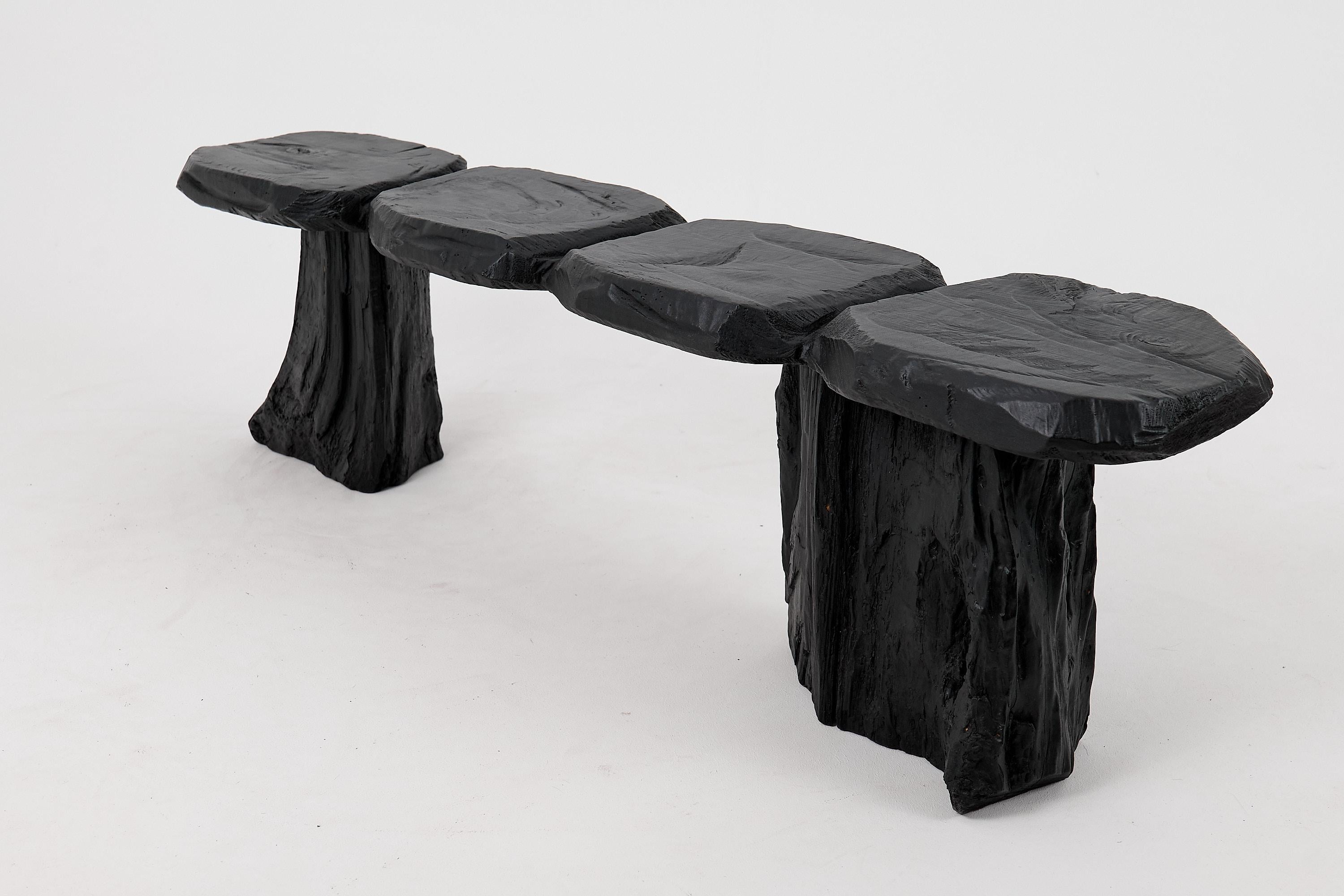 Schwarz gebranntes Holz, Brutalistische Bank, Outdoor & Indoor, Natürlich und umweltfreundlich im Angebot 7
