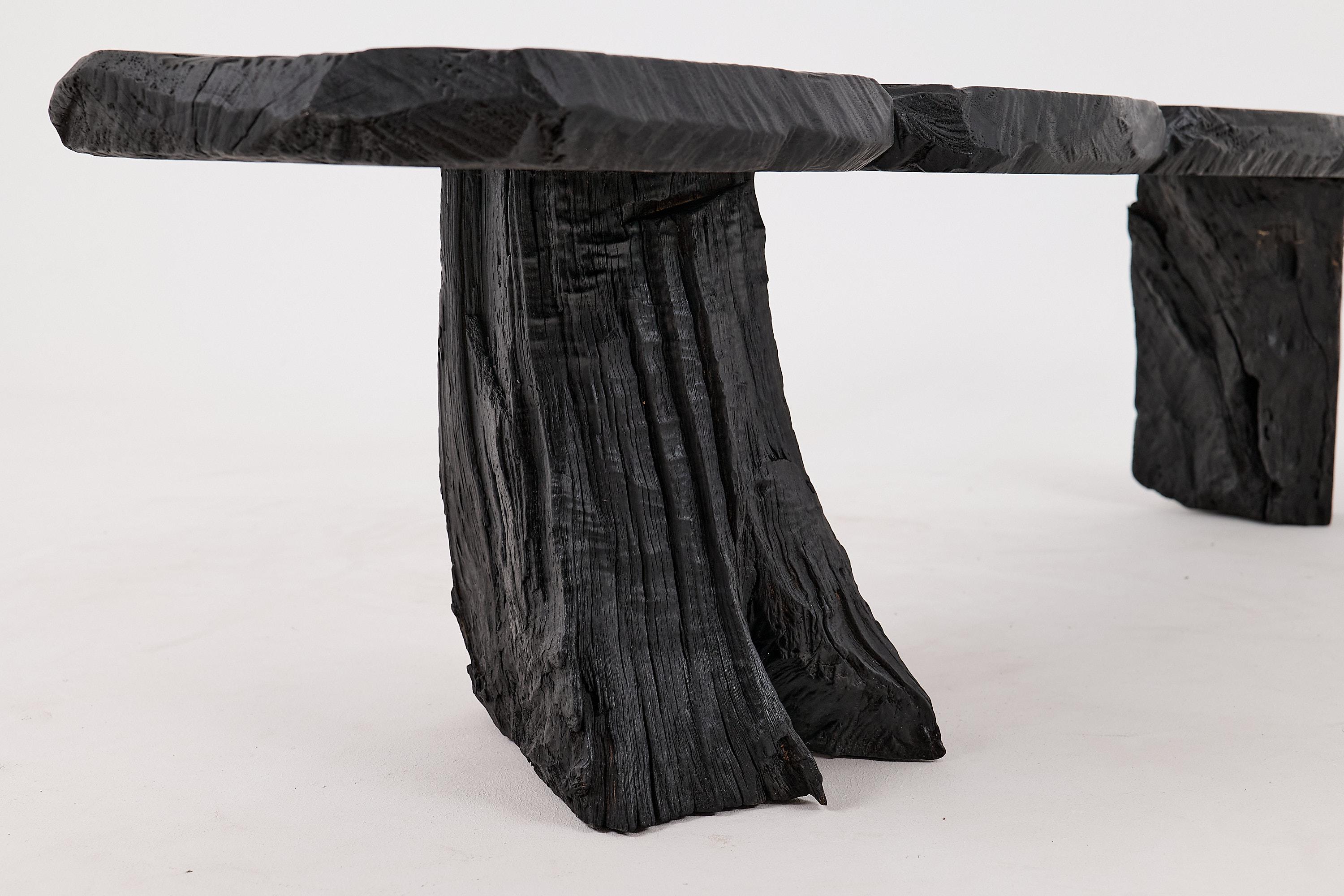 Schwarz gebranntes Holz, Brutalistische Bank, Outdoor & Indoor, Natürlich und umweltfreundlich im Angebot 8