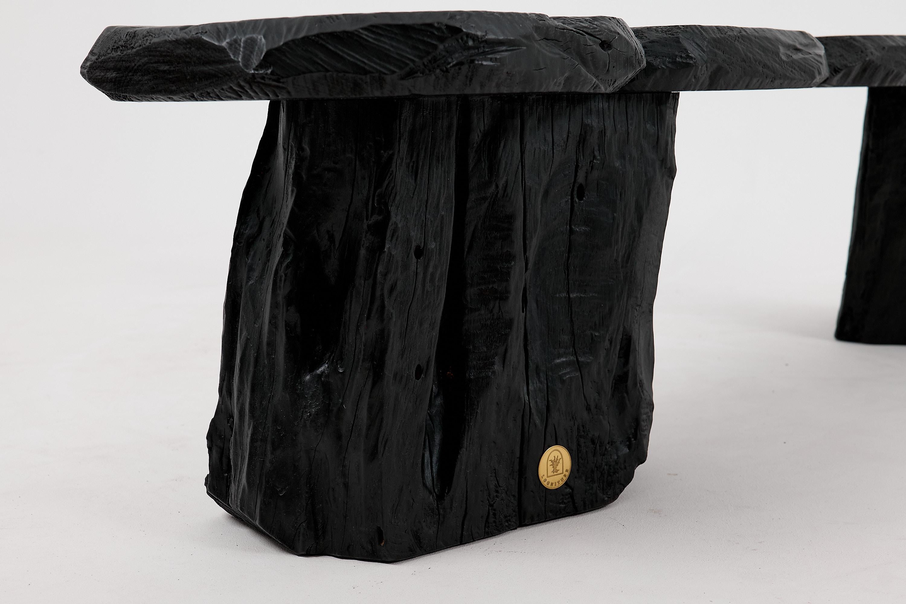 Schwarz gebranntes Holz, Brutalistische Bank, Outdoor & Indoor, Natürlich und umweltfreundlich im Angebot 9