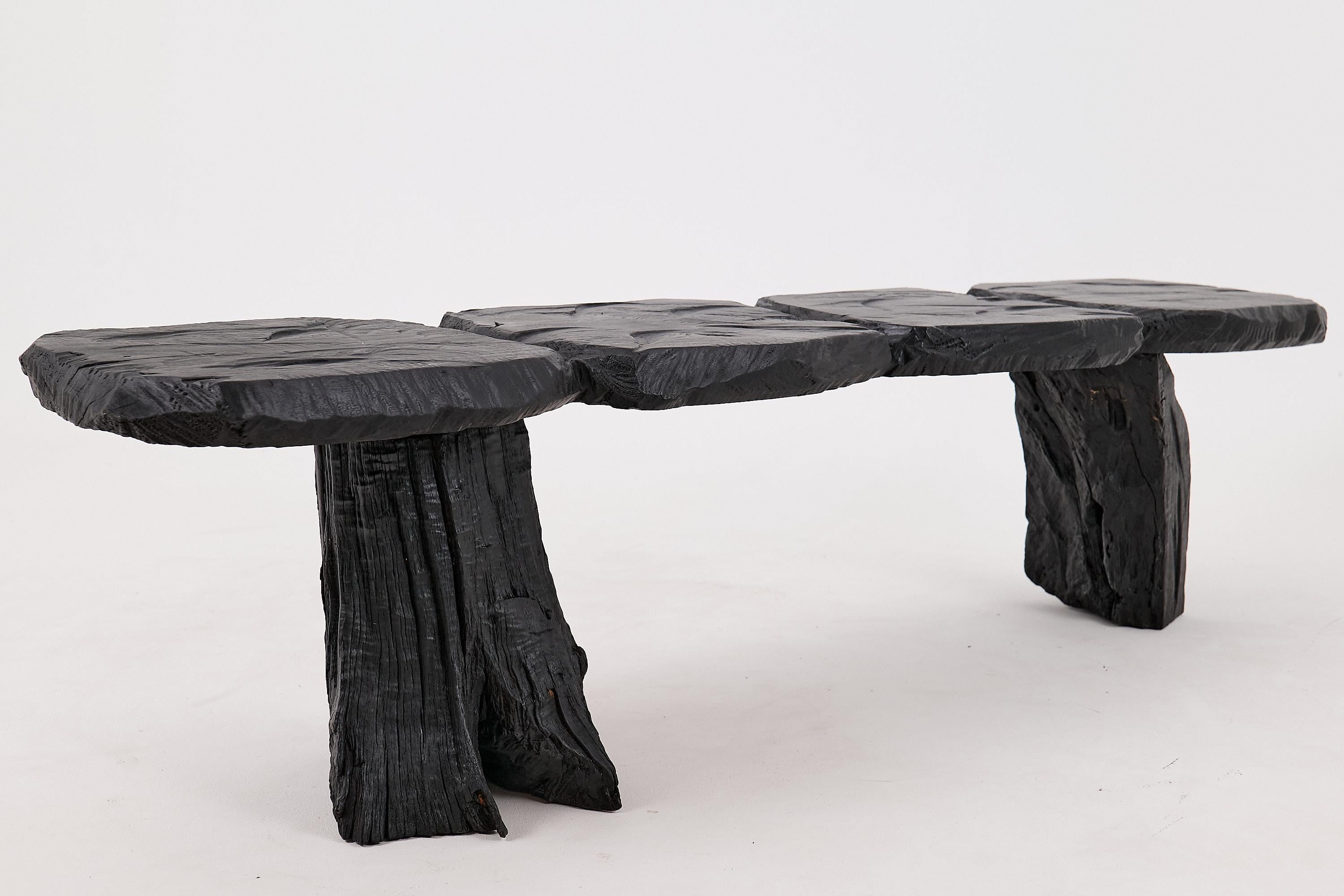 Schwarz gebranntes Holz, Brutalistische Bank, Outdoor & Indoor, Natürlich und umweltfreundlich im Angebot 9