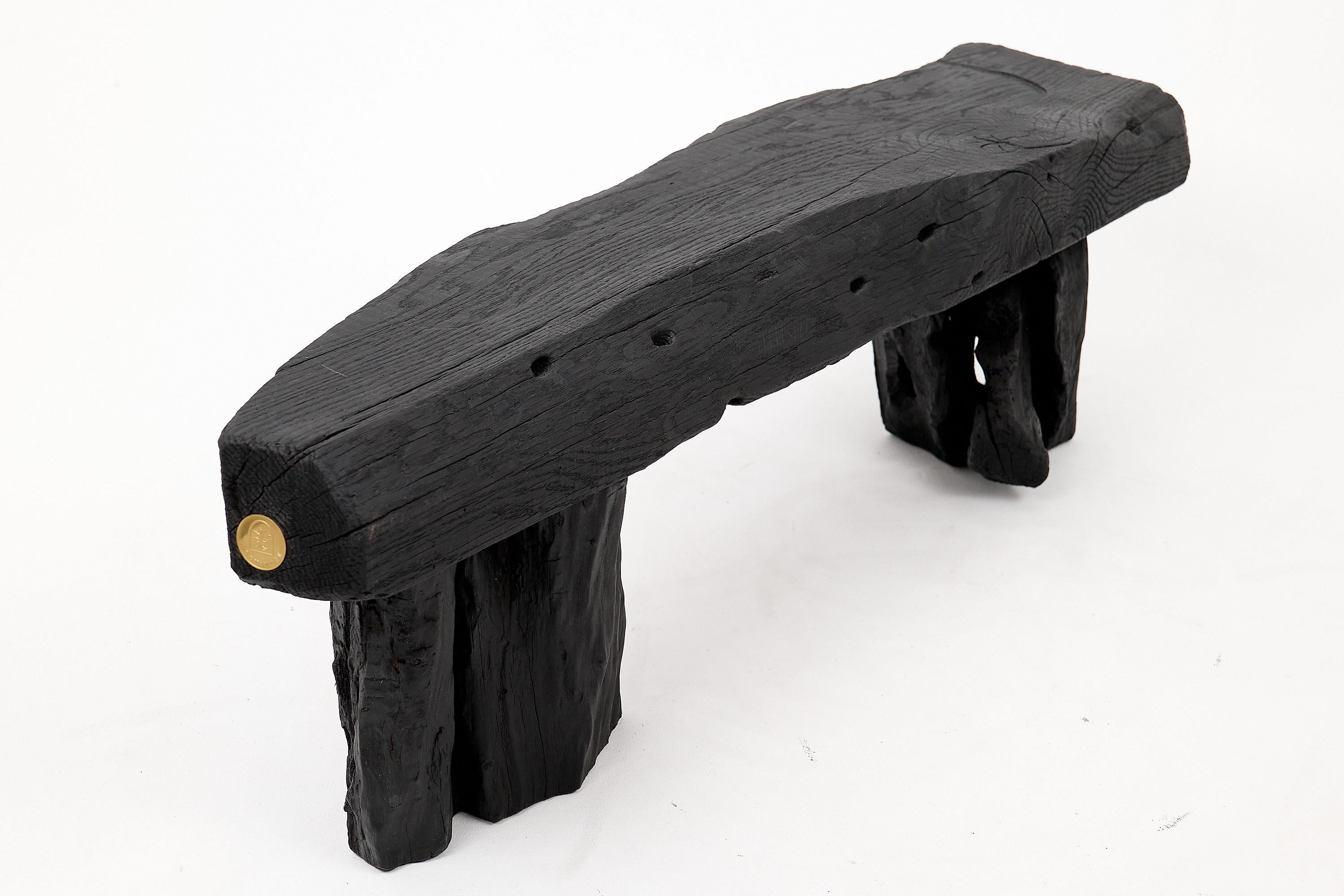 Schwarz gebranntes Holz, Brutalistische Bank, Outdoor & Indoor, Natürlich und umweltfreundlich im Angebot 10