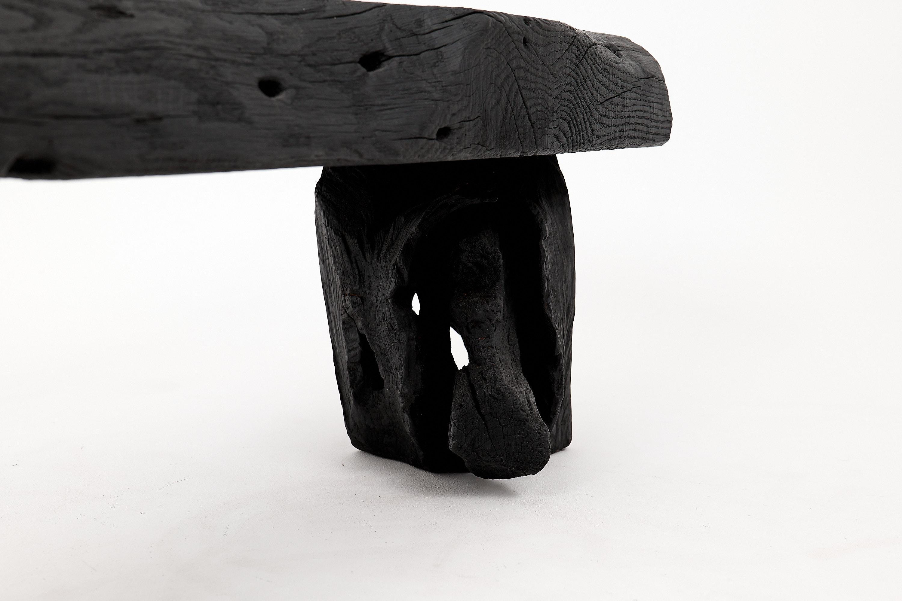 Schwarz gebranntes Holz, Brutalistische Bank, Outdoor & Indoor, Natürlich und umweltfreundlich im Angebot 11