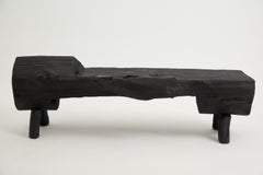 Brutalist Bench, Black, Burnt Wood, Outdoor, Indoor, Organic, Rustic, Logniture