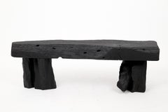 Brutalist Bench, Rustic, Black, Burnt Wood, Outdoor, Indoor, Organic, Logniture