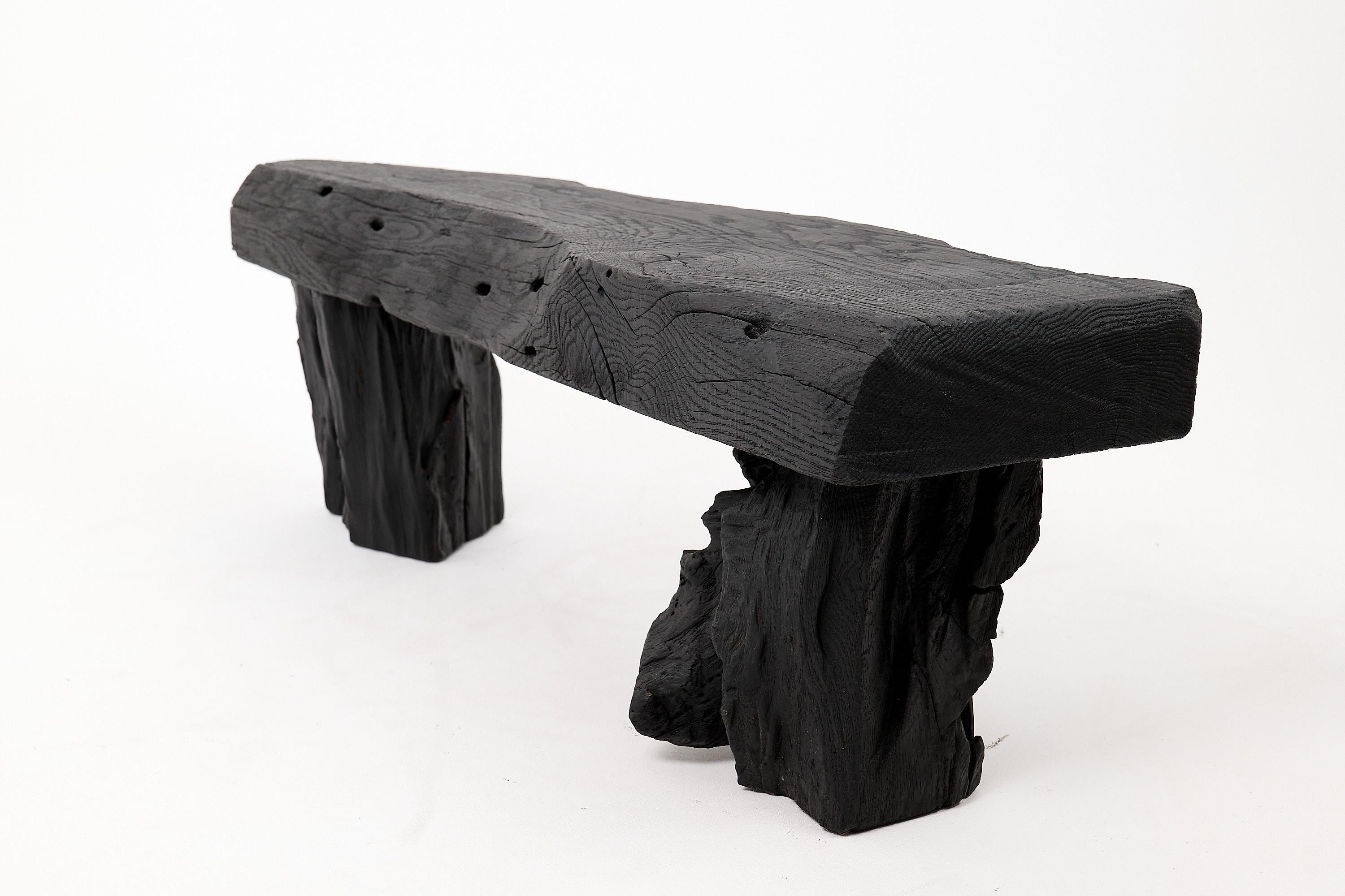 Schwarz gebranntes Holz, Brutalistische Bank, Outdoor & Indoor, Natürlich und umweltfreundlich (Geschnitzt) im Angebot