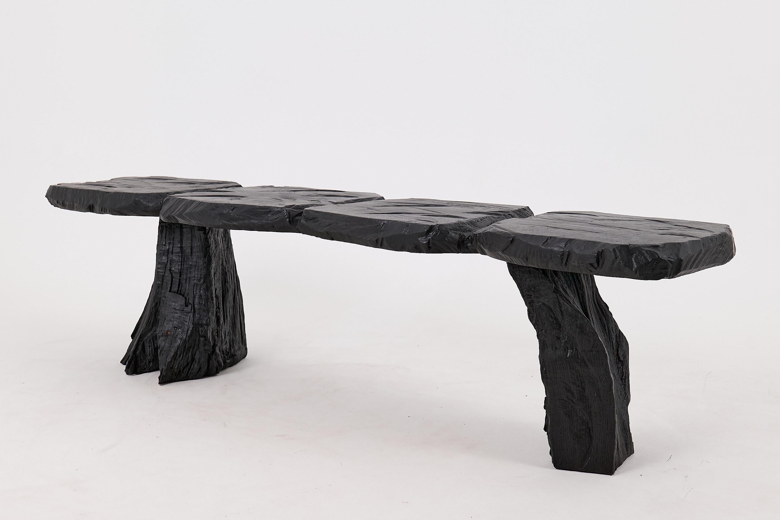 Schwarz gebranntes Holz, Brutalistische Bank, Outdoor & Indoor, Natürlich und umweltfreundlich (Geschnitzt) im Angebot