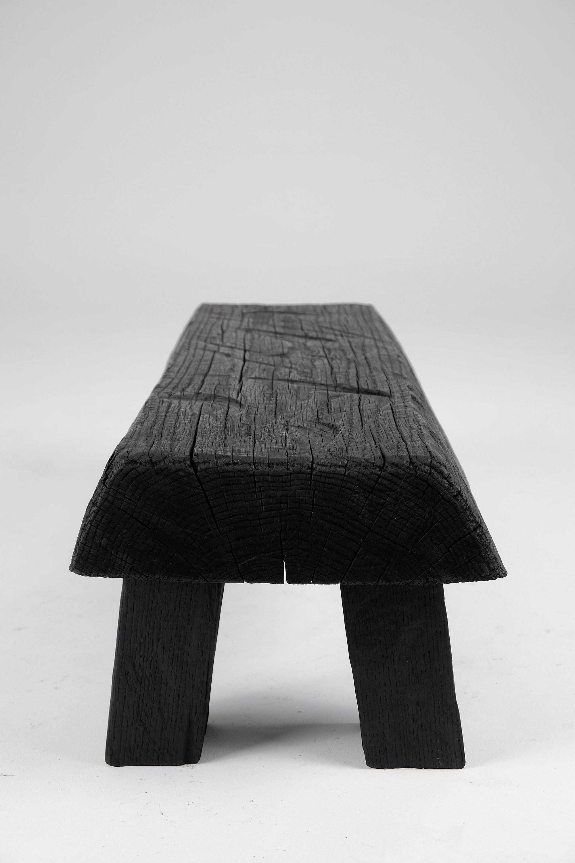 Contemporary Black Burnt Wood, Brutalist Bench, Outdoor & Indoor, Natural and Eco Friendly For Sale