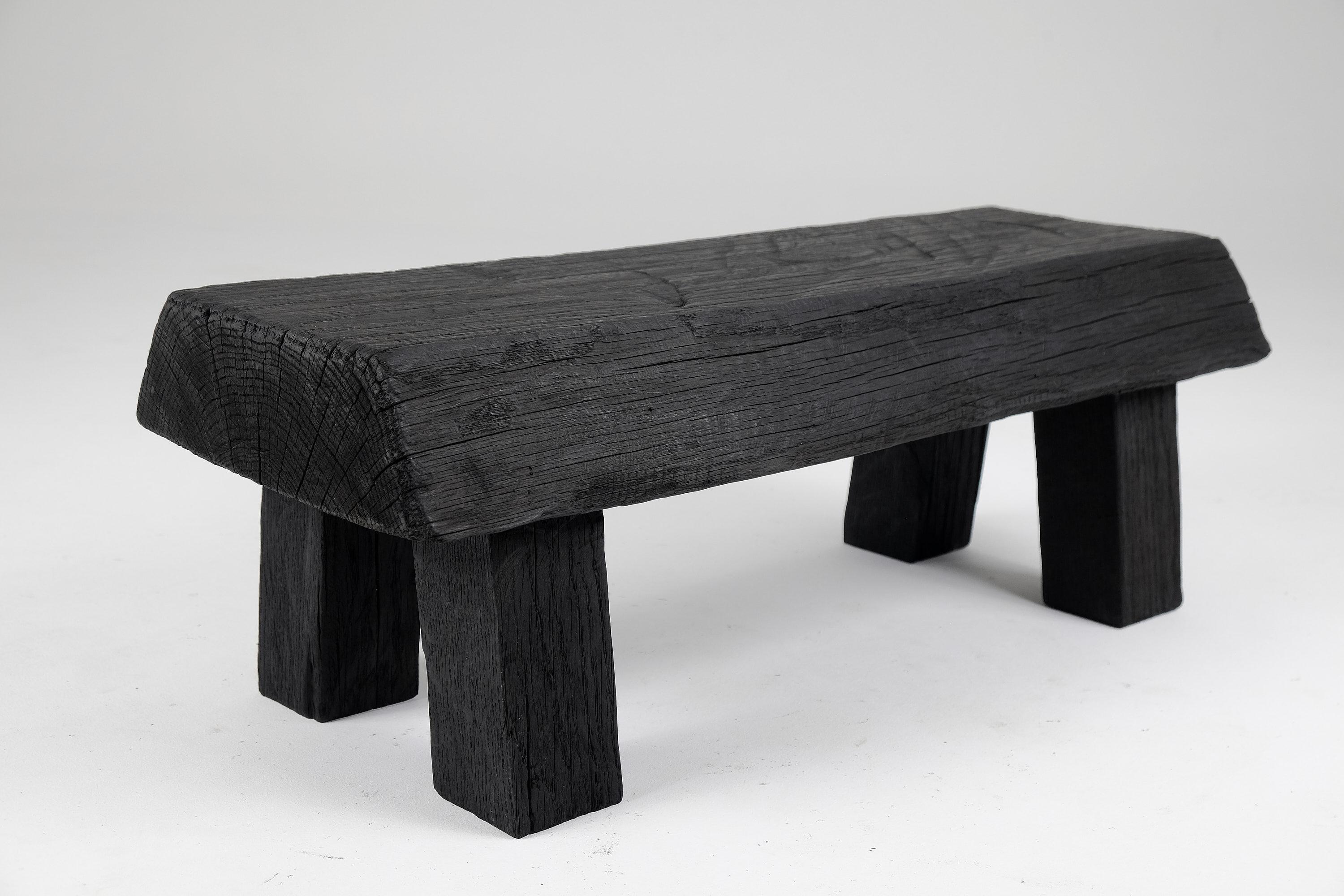 Black Burnt Wood, Brutalist Bench, Outdoor & Indoor, Natural and Eco Friendly For Sale 1