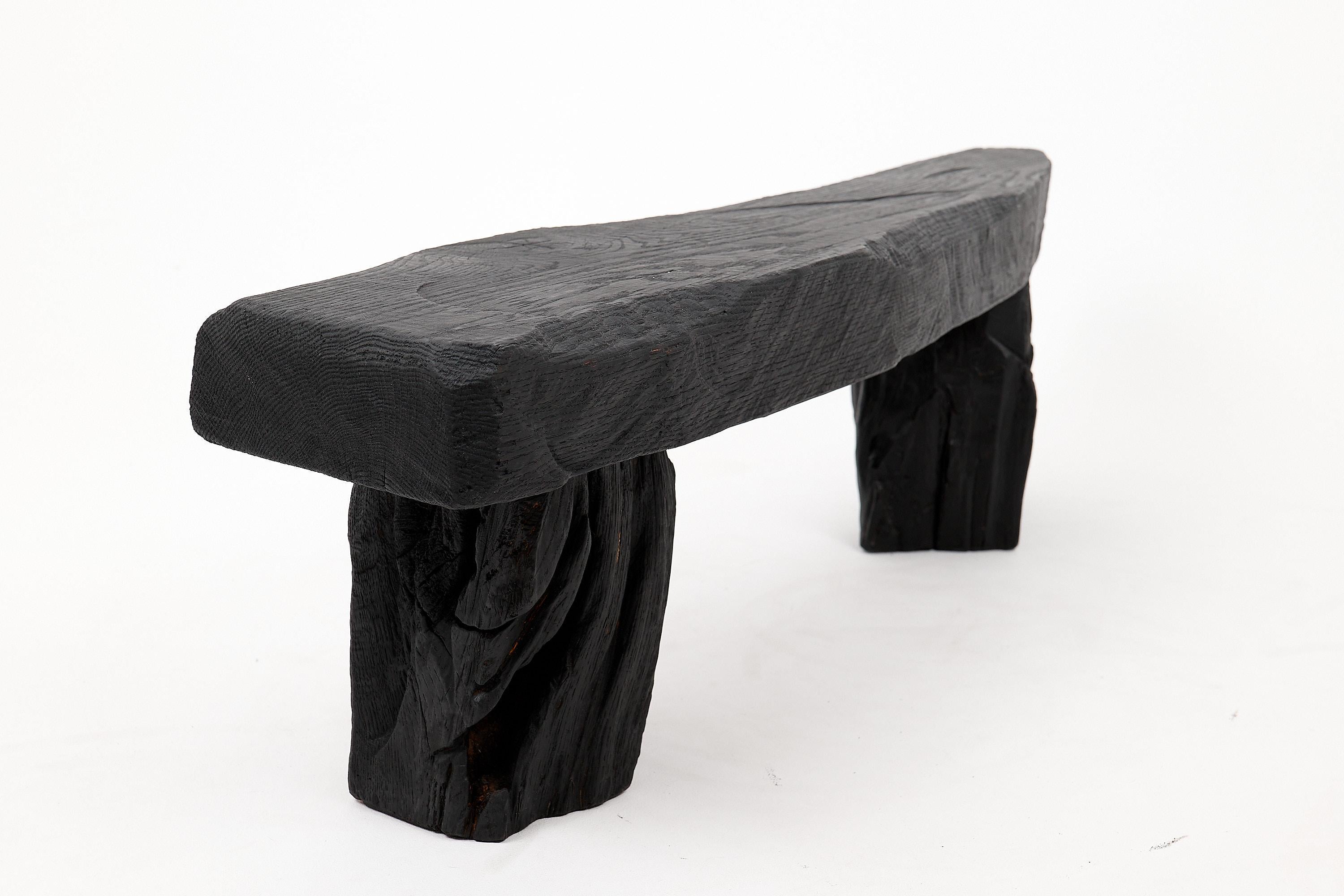 Schwarz gebranntes Holz, Brutalistische Bank, Outdoor & Indoor, Natürlich und umweltfreundlich (21. Jahrhundert und zeitgenössisch) im Angebot