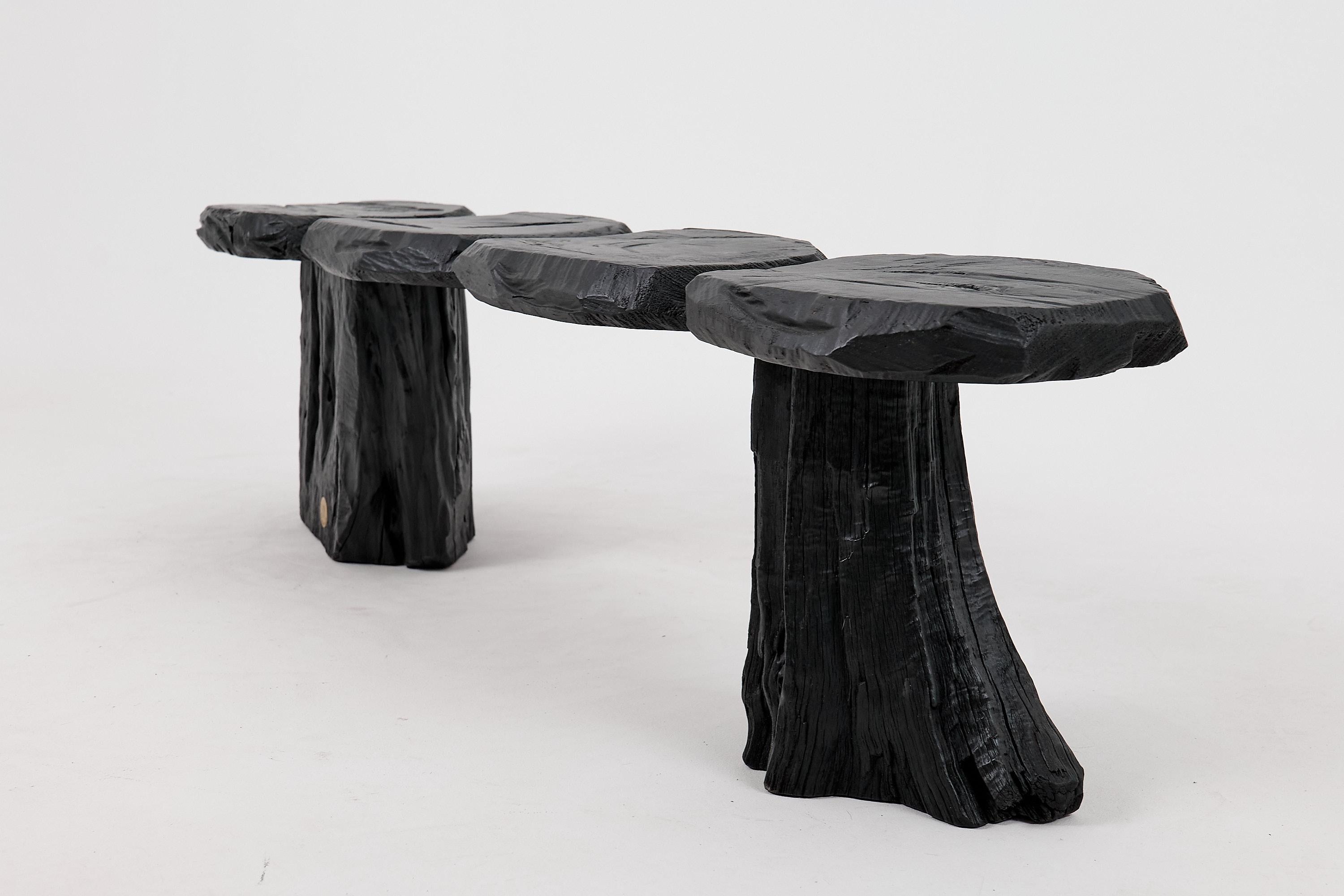 Schwarz gebranntes Holz, Brutalistische Bank, Outdoor & Indoor, Natürlich und umweltfreundlich (21. Jahrhundert und zeitgenössisch) im Angebot